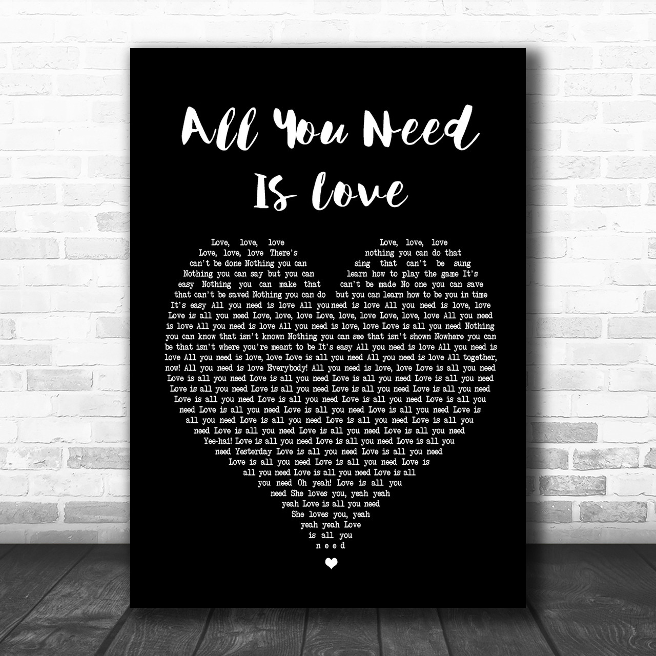 Anniversary The Beatles 'All You Need Is Love' Framed Song Lyrics Heart Print 