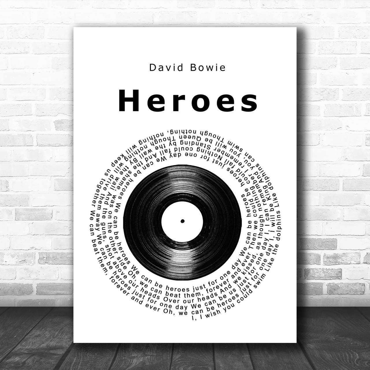 David Bowie Heroes Vinyl Record Song Lyric Music Poster Print