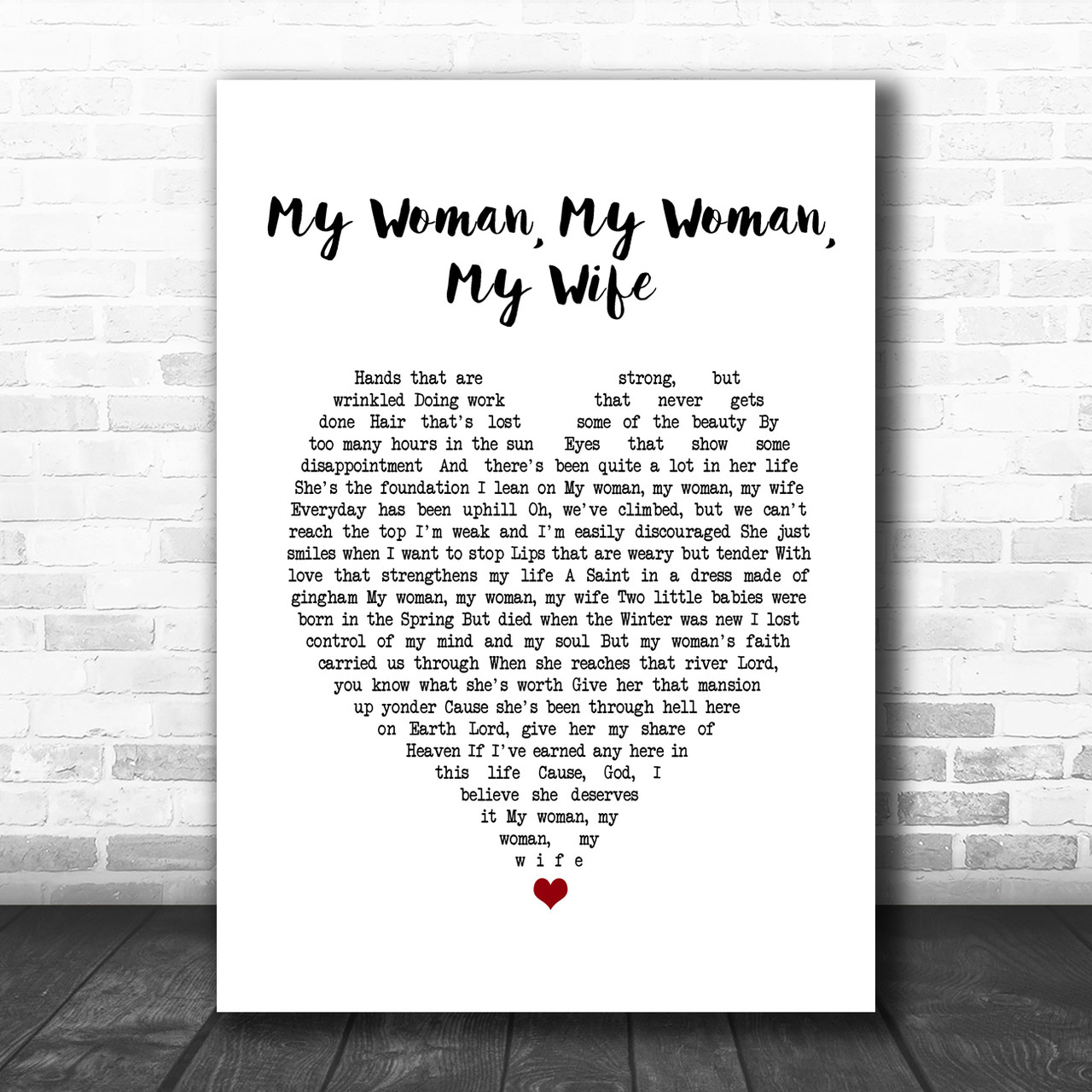 Dean Martin My Woman, My Woman, My Wife White Heart Song Lyric Music Poster  Print - Song Lyric Designs