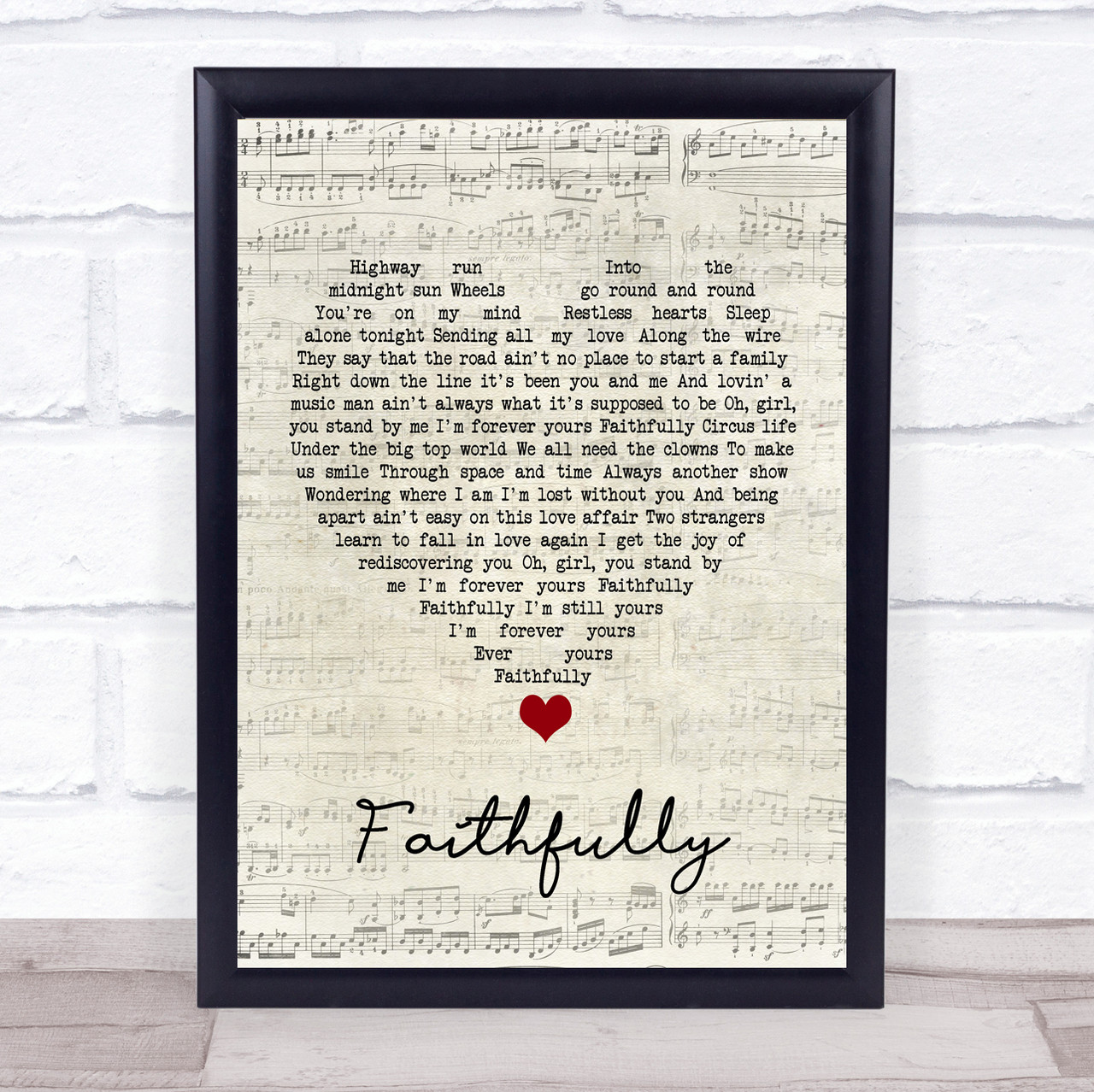 Journey Forever Yours Faithfully White Heart Song Lyric Print - Red Heart  Print