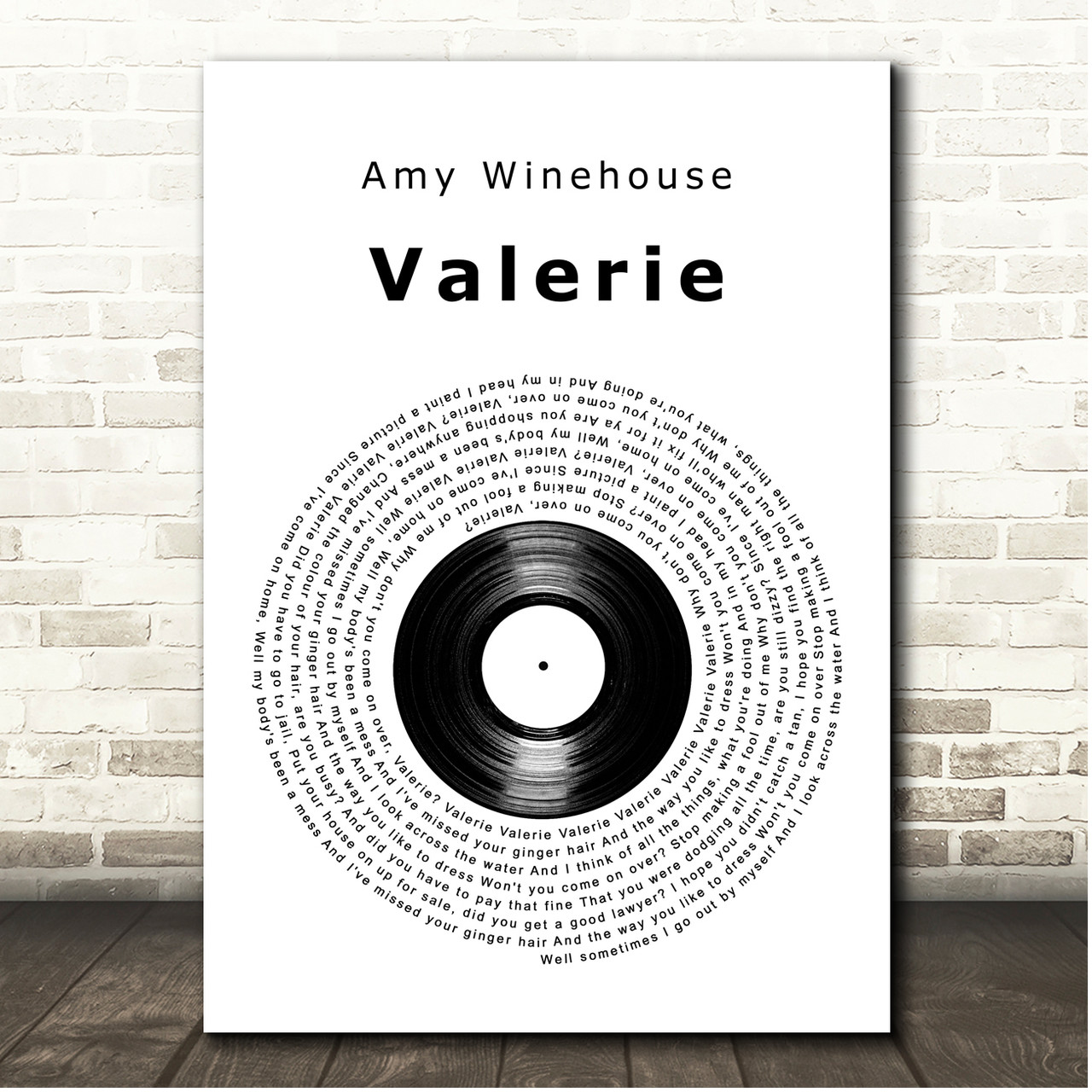 dele krydstogt efterspørgsel Amy Winehouse Valerie Vinyl Record Song Lyric Print - Song Lyric Designs