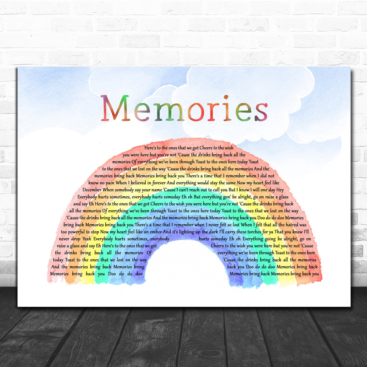 Maroon 5 Memories Watercolour Rainbow & Clouds Song Lyric Quote Music Print