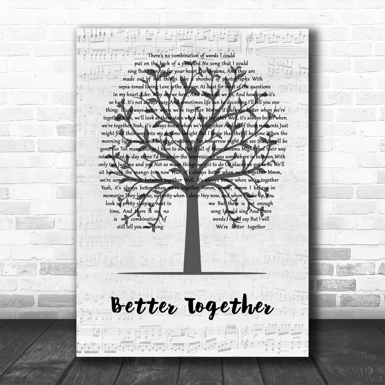 Jack Johnson Better Together Music Script Tree Song Lyric Quote Music Print