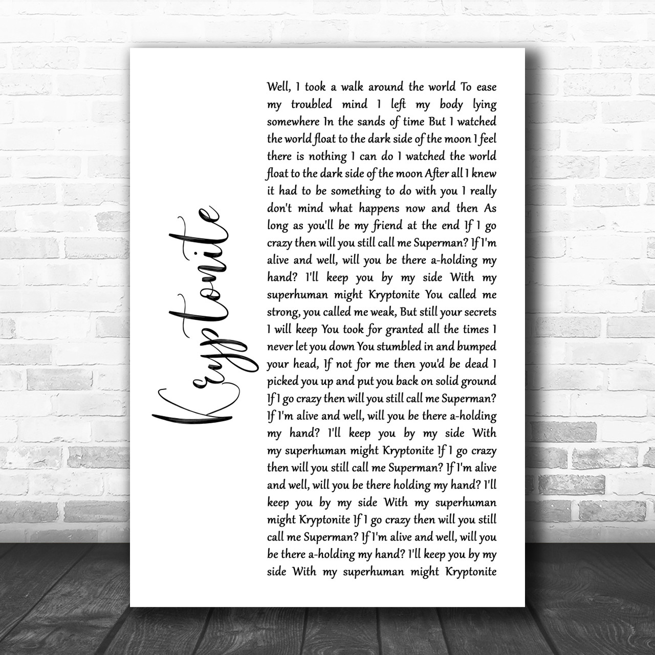 3 Doors Down Kryptonite White Script Song Lyric Quote Music Print ...