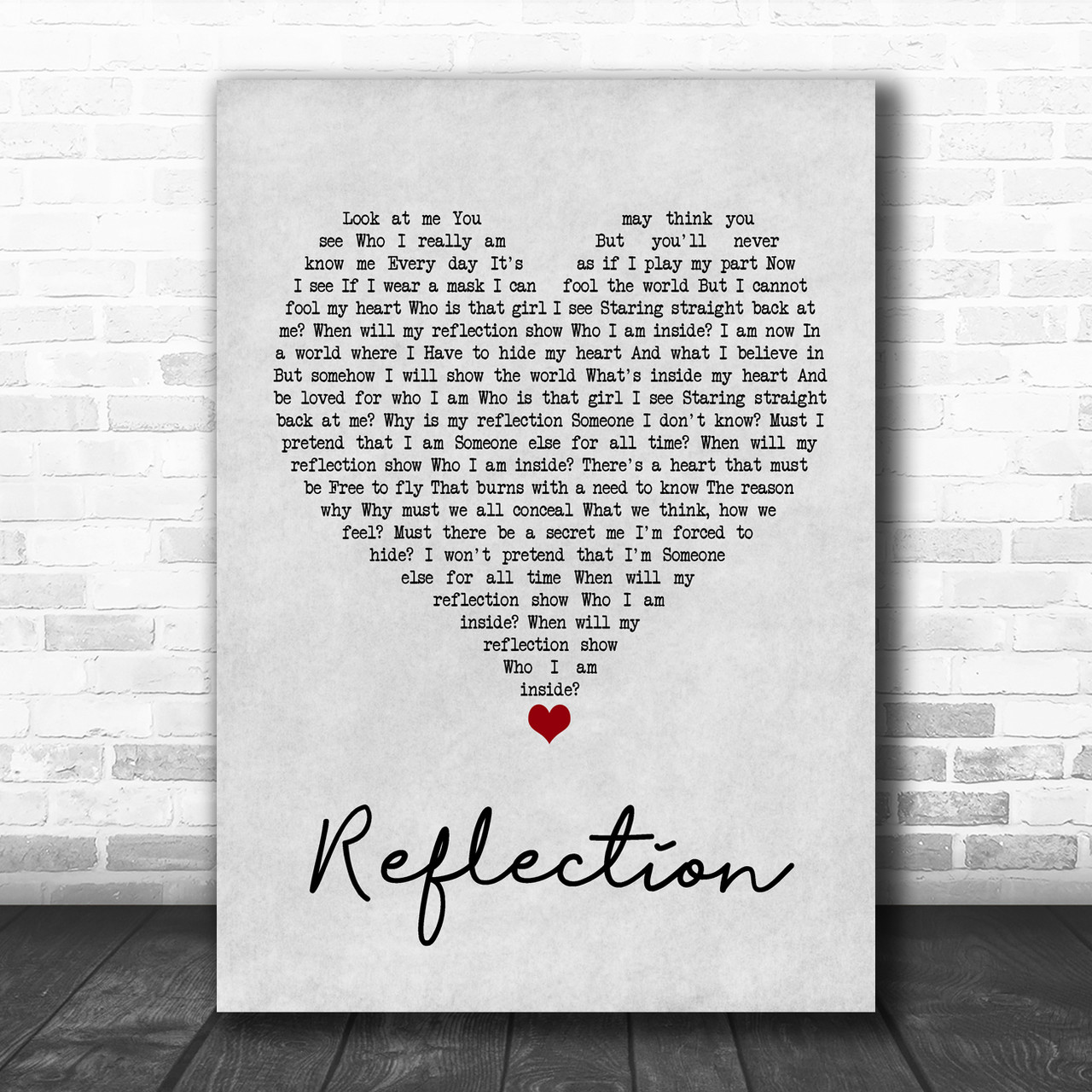 Christina Aguilera Reflection Grey Heart Song Lyric Quote Music Print Song Lyric Designs