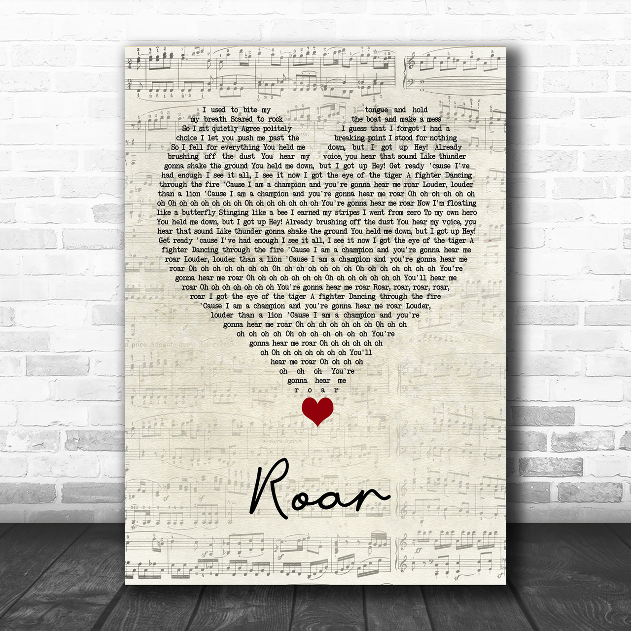 Katy Perry Roar Script Heart Song Lyric Quote Music Print - Song