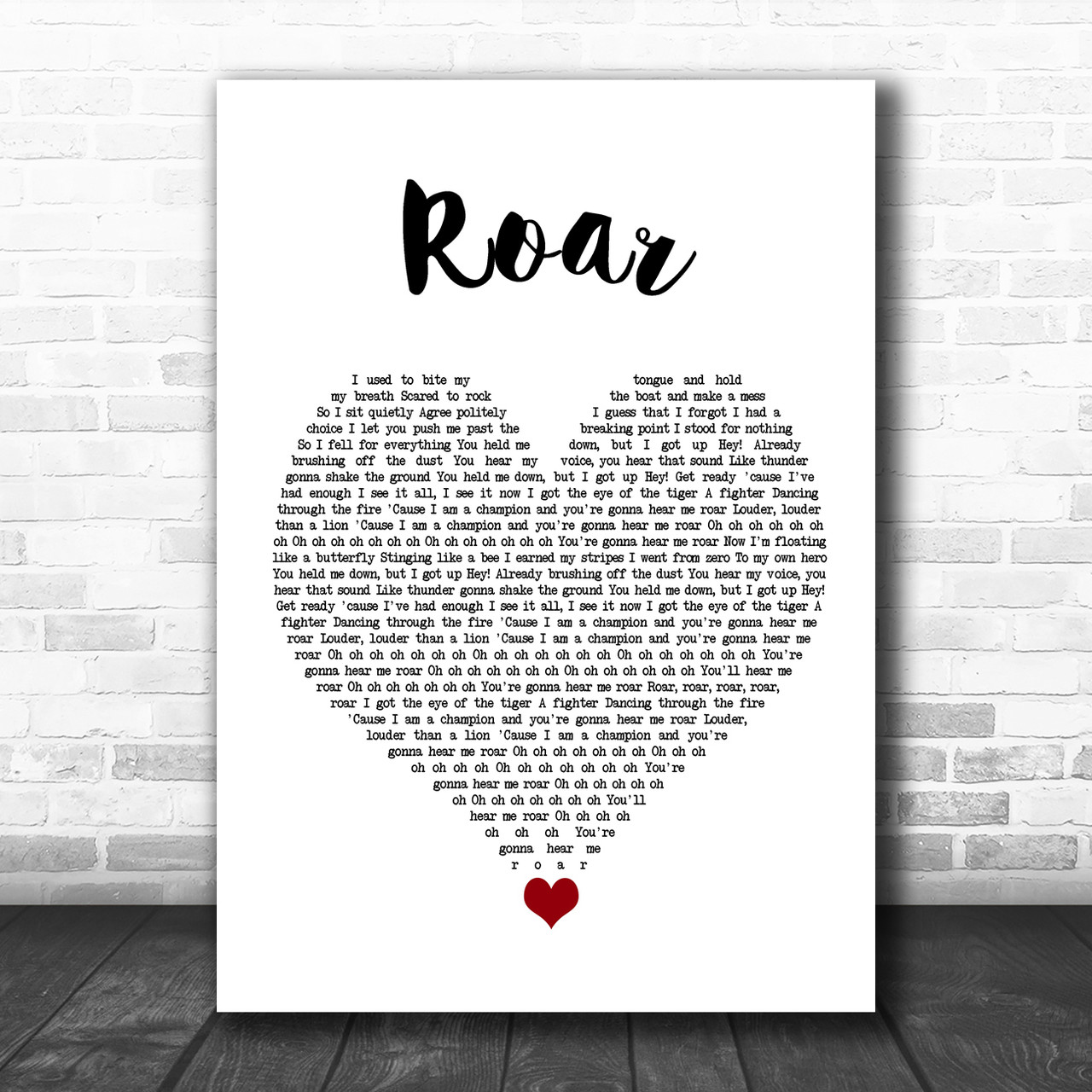 Katy Perry Roar Grey Heart Song Lyric Quote Music Print - Song