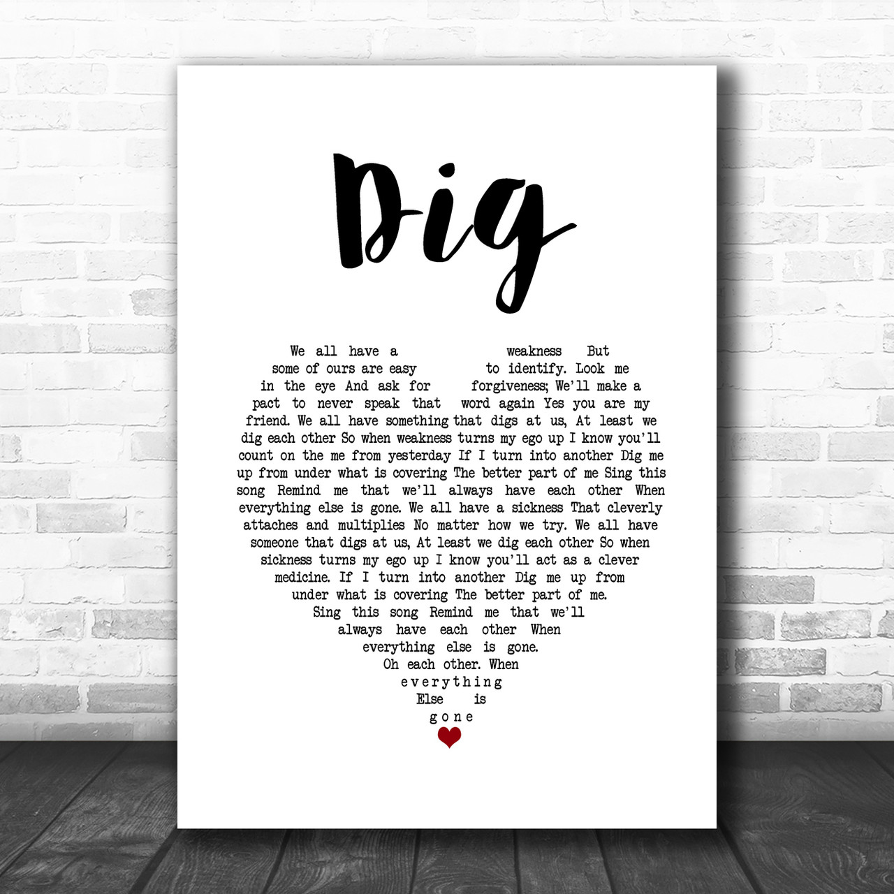 Incubus Dig Script Heart Song Lyric Quote Music Print