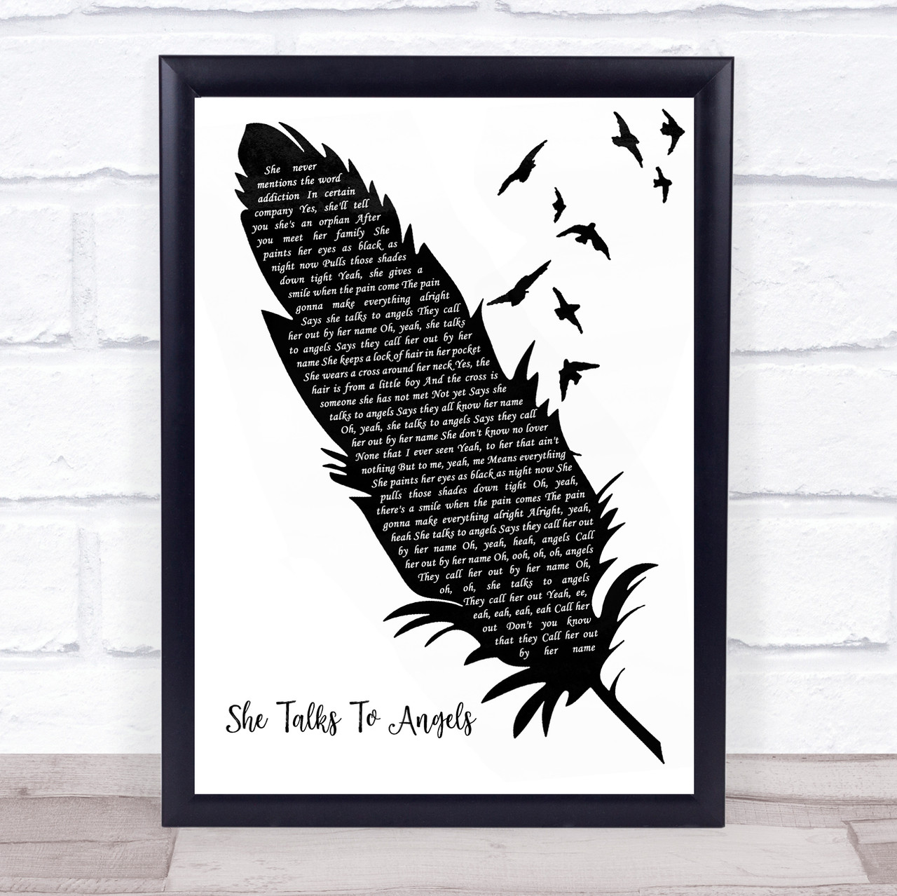 The Black Crowes She Talks To Angels Black & White Feather & Birds Song  Lyric Wall Art Print