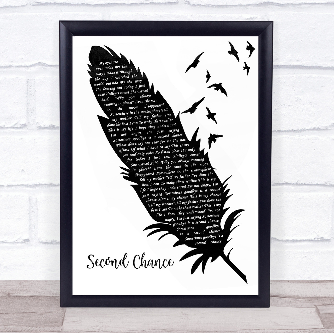 Shinedown Second Chance Black & White Feather & Birds Song Lyric Wall Art  Print