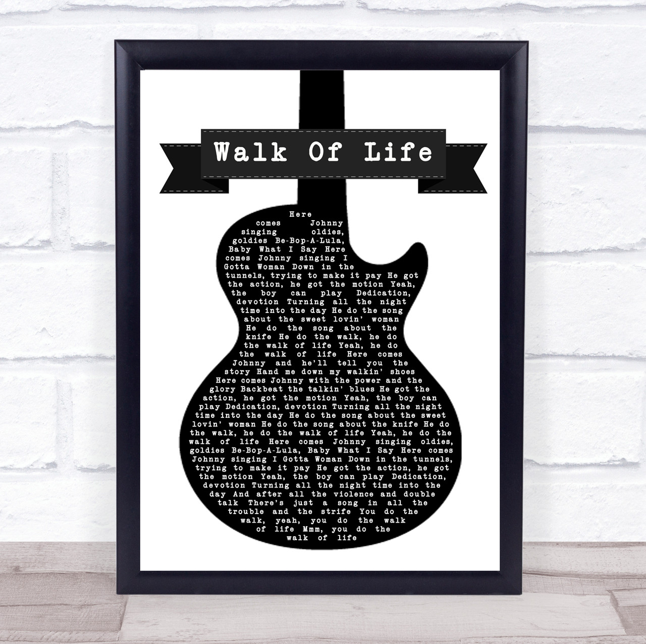 Dire Straits Walk Of Life Black & White Guitar Song Lyric Wall Art