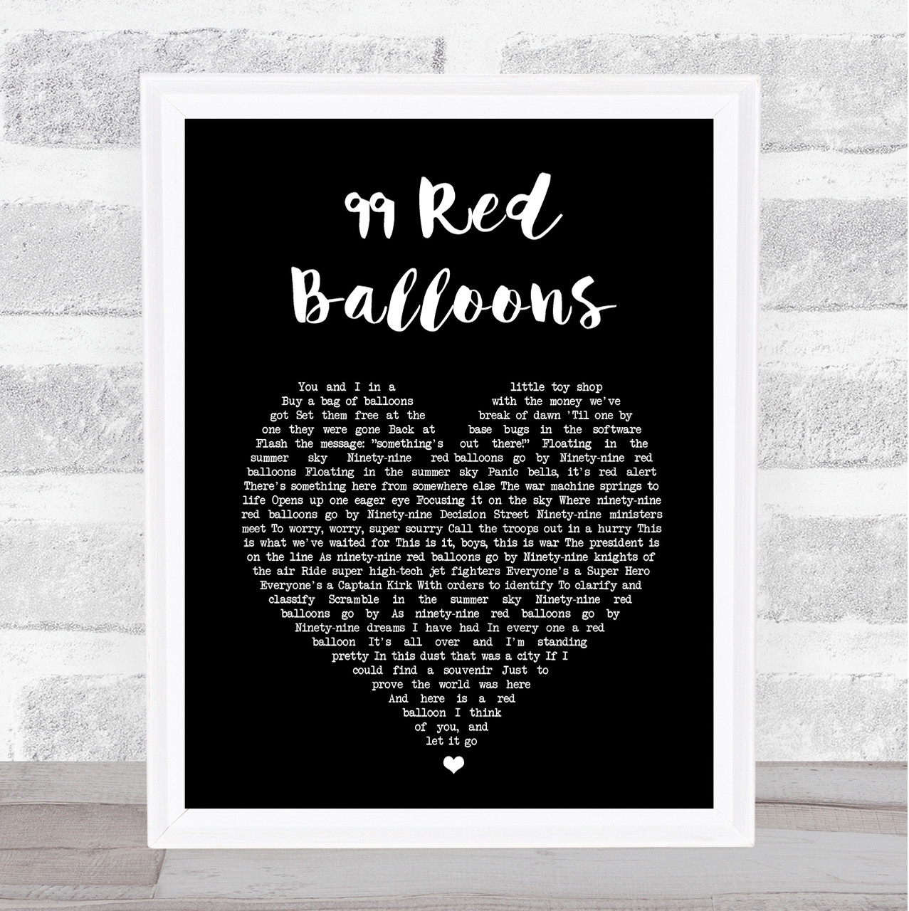 globaal tolerantie satire Nena 99 Red Balloons Black Heart Song Lyric Wall Art Print - Song Lyric  Designs