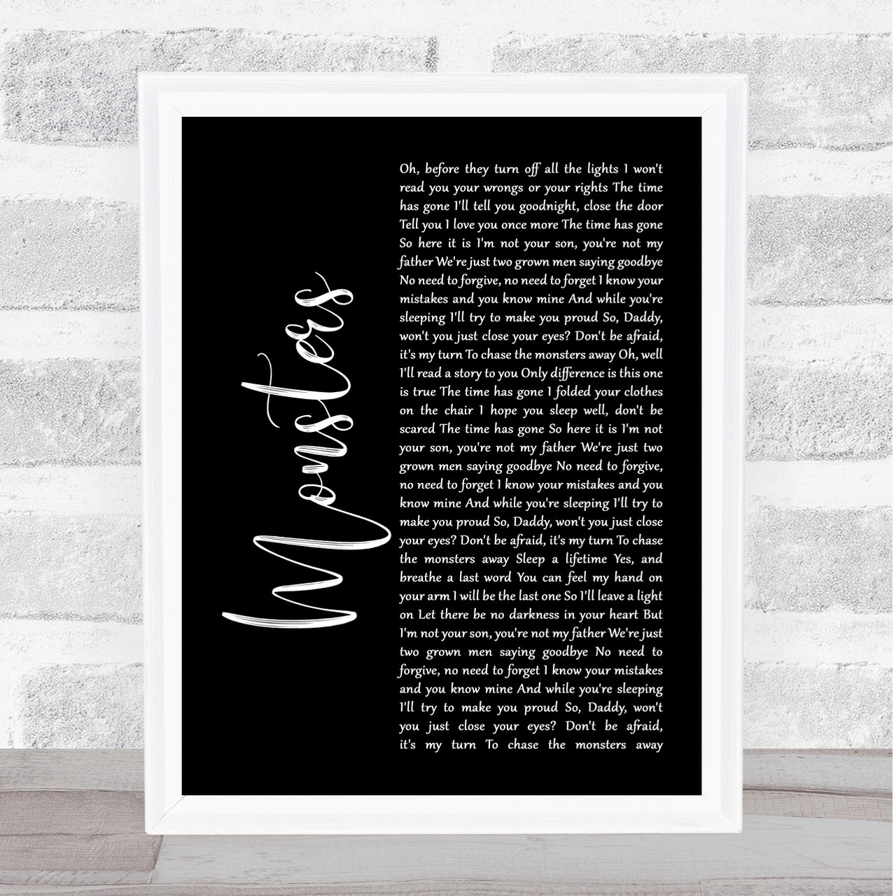 James Blunt Monsters Black Script Song Lyric Wall Art Print - Song Lyric  Designs