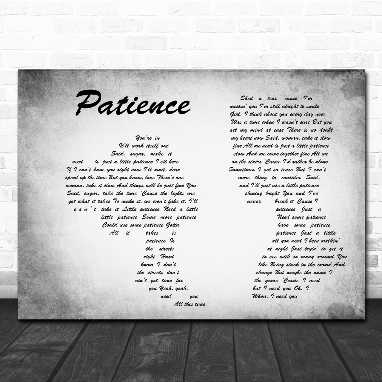 Guns N Roses Patience Man Lady Couple Grey Song Lyric Wall Art Print Song Lyric Designs
