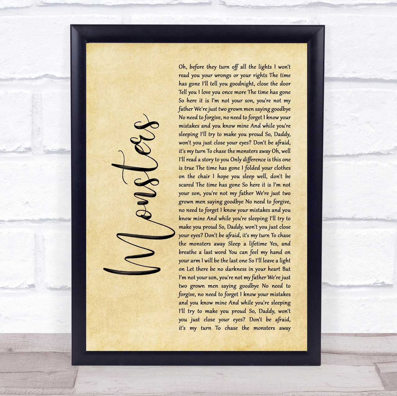 James Blunt Monsters Rustic Script Song Lyric Wall Art Print - Song Lyric  Designs