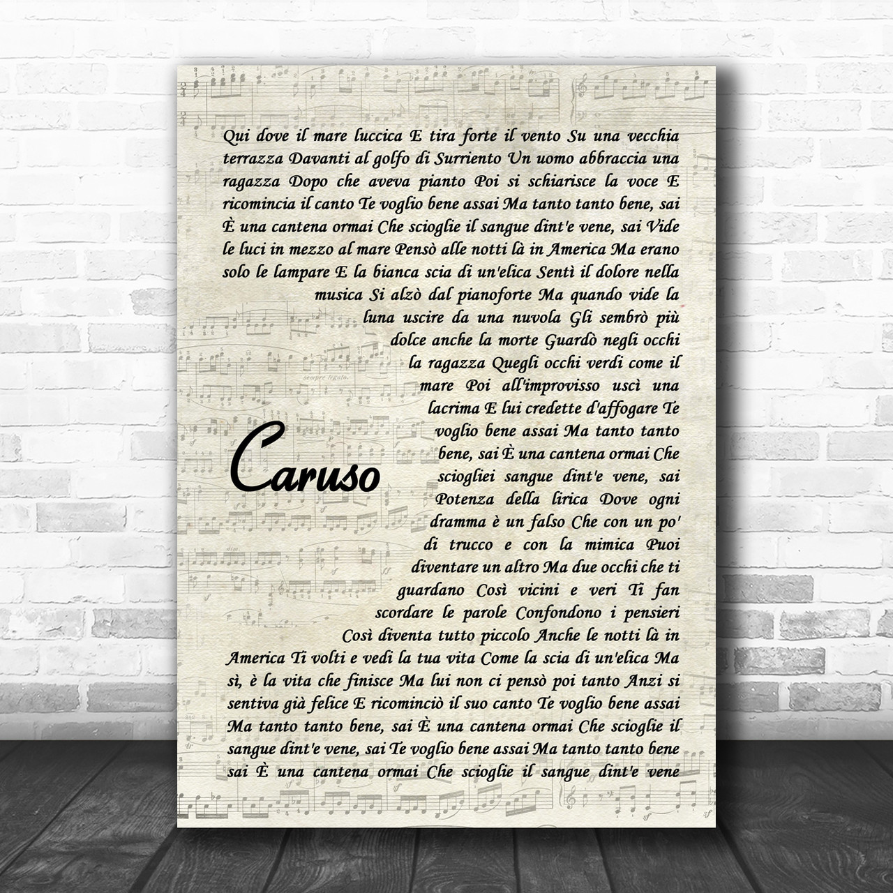 Luciano Pavarotti Caruso Vintage Script Song Lyric Wall Art Print