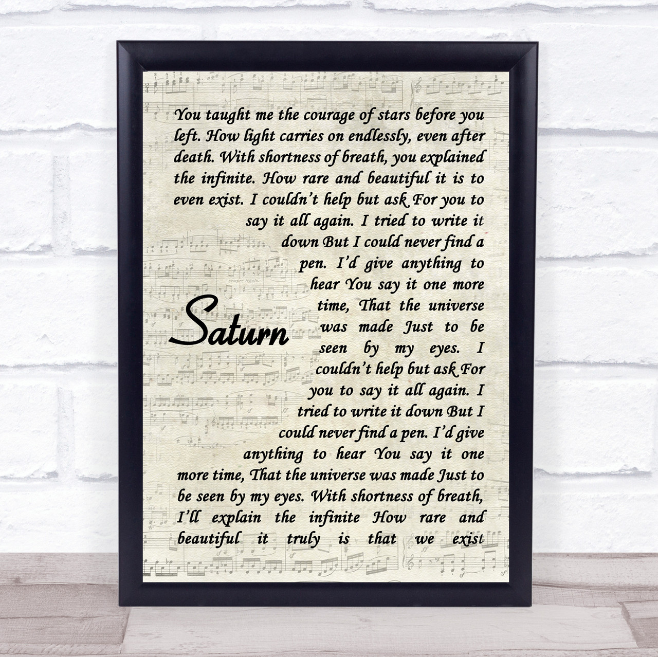 Sleeping At Last Saturn Vintage Script Song Lyric Wall Art Print