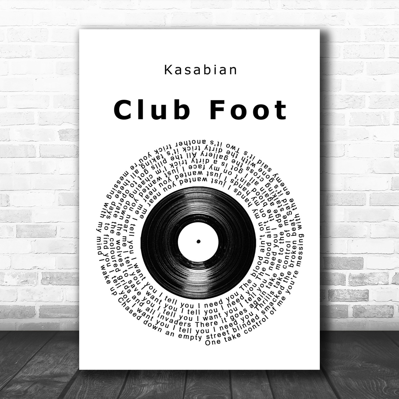 Kasabian Club Foot Vinyl Record Song Lyric Wall Art Print - Song Lyric  Designs