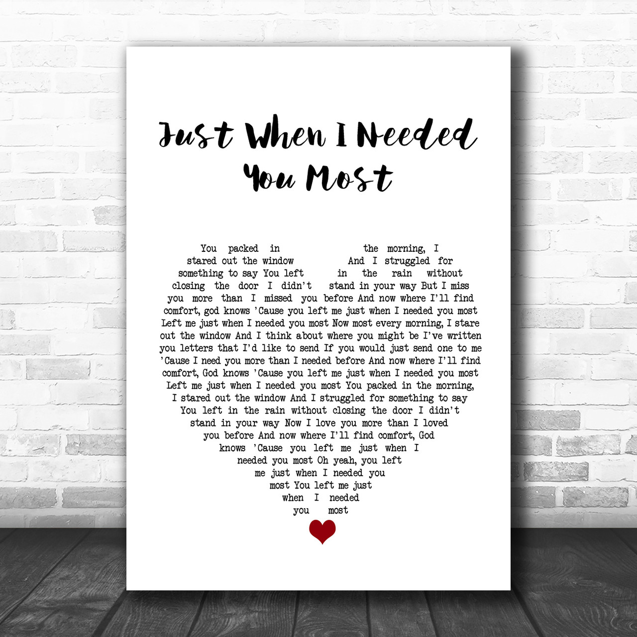 Randy VanWarmer Just When I Needed You Most White Heart Song Lyric Wall Art  Print