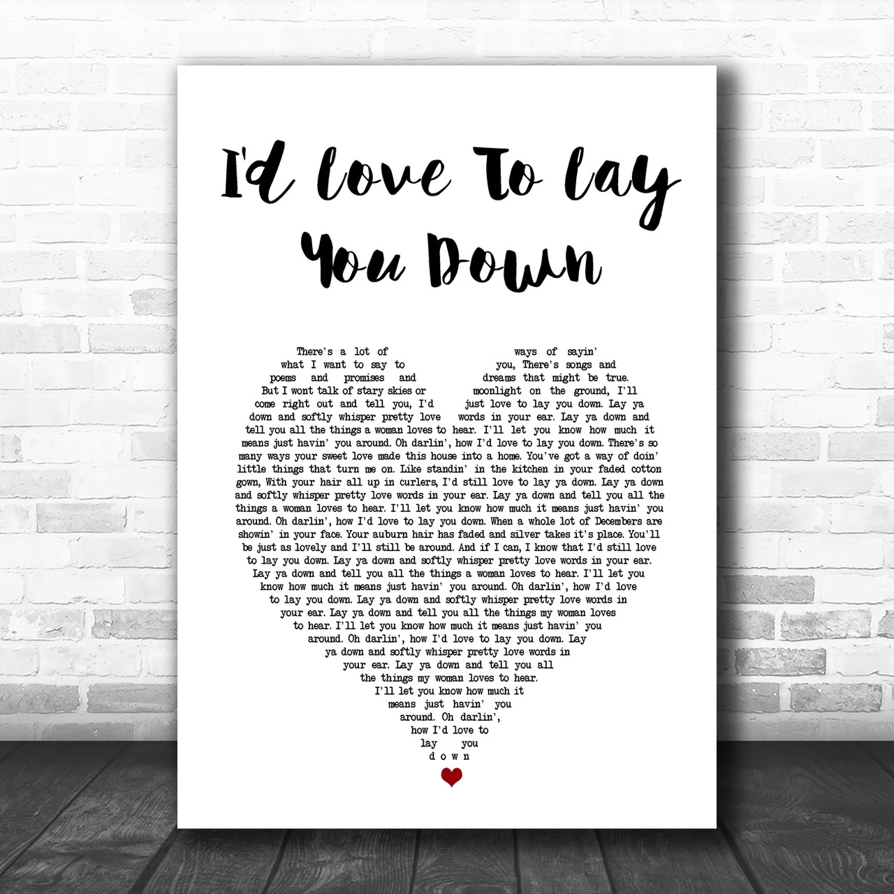 Conway Twitty I'd Love To Lay You Down Grey Heart Song Lyric Wall Art Print  - Song Lyric Designs