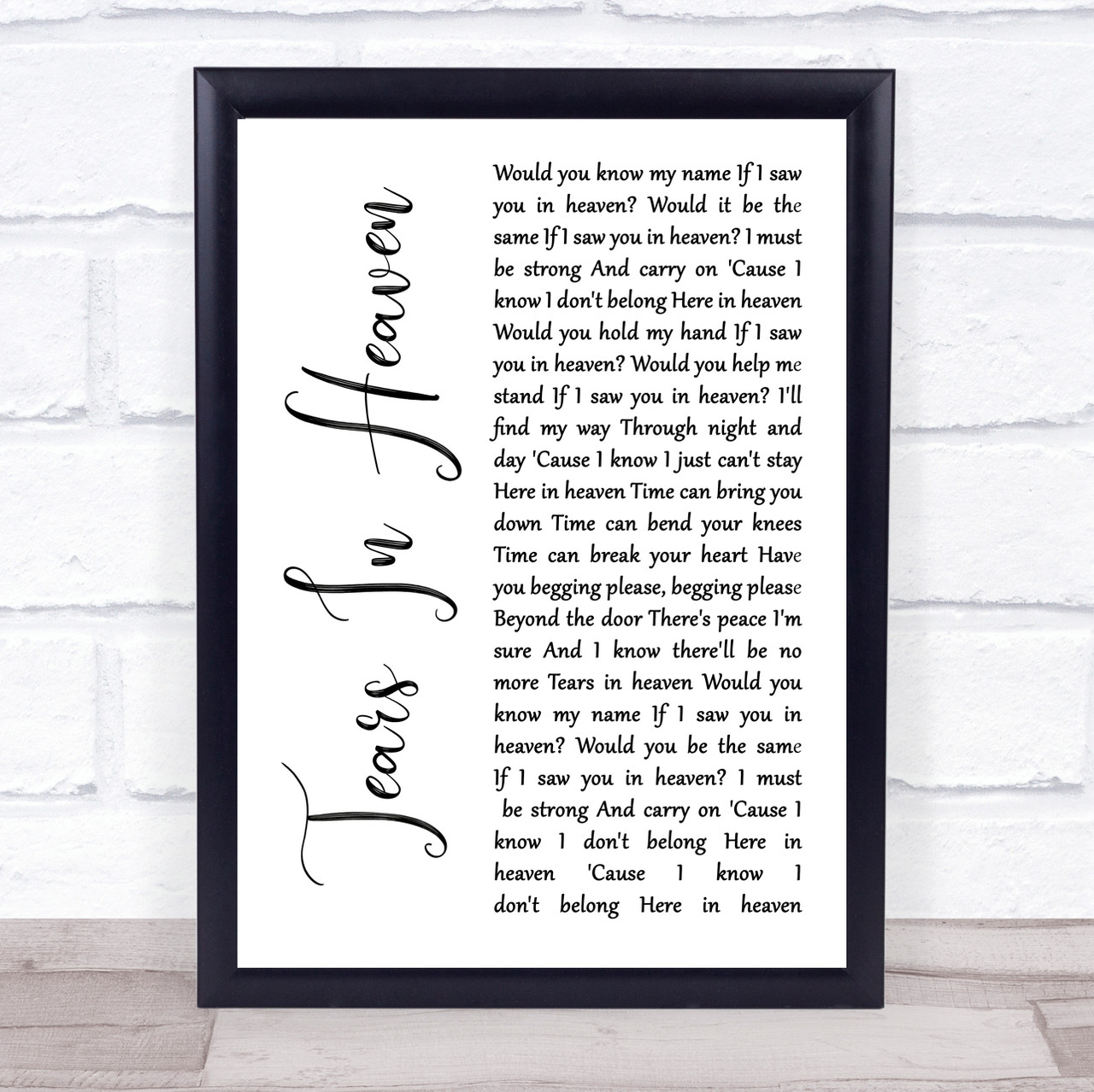 Eric Clapton Tears In Heaven White Script Song Lyric Wall Art