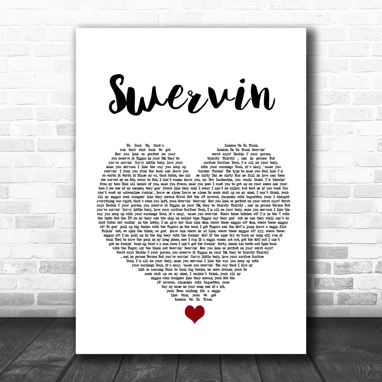 A Boogie Wit Da Hoodie Swervin White Heart Song Lyric Print