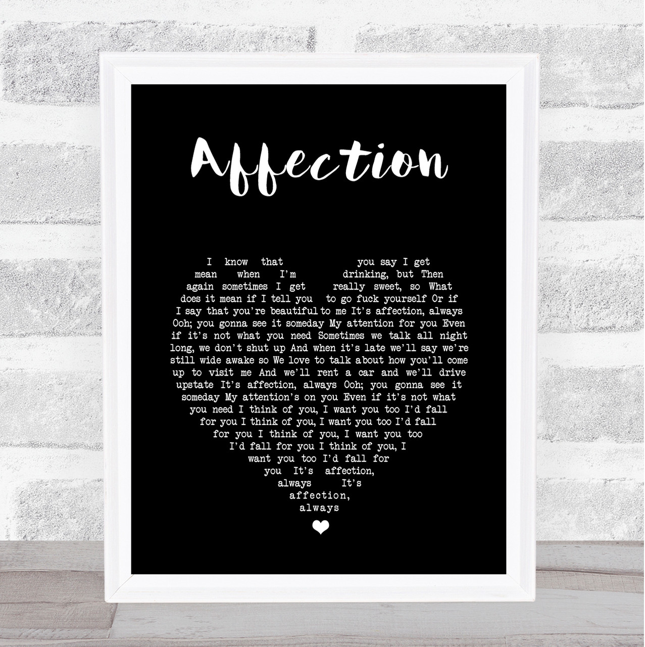 Cigarettes After Sex Affection Black Heart Song Lyric Print 
