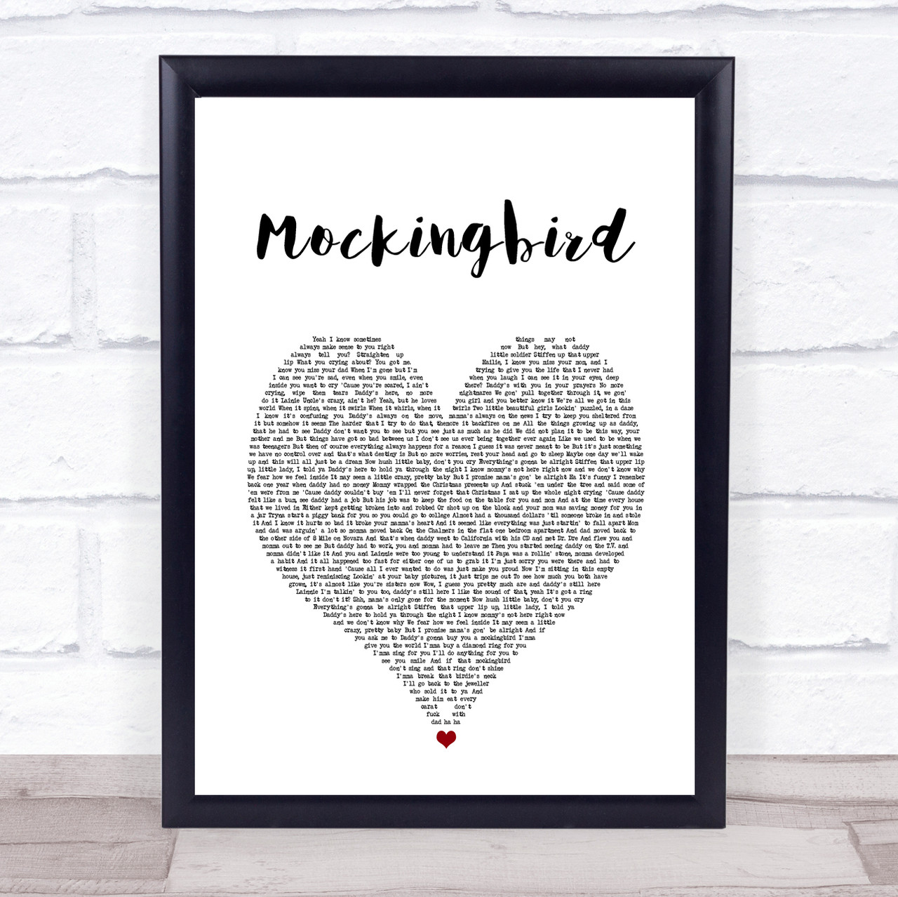 Eminem Mockingbird White Heart Song Lyric Print - Song Lyric Designs