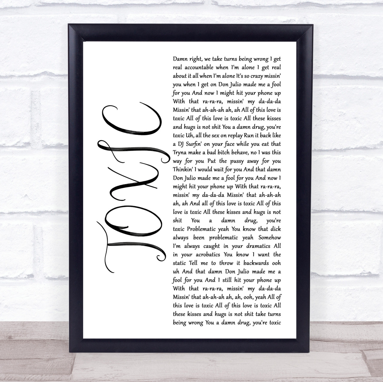 Kehlani TOXIC White Script Song Lyric Print Song Lyric Designs