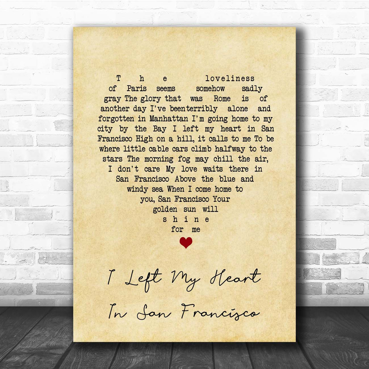 Tony Bennett I Left My Heart In San Francisco Vintage Heart Song Lyric Print