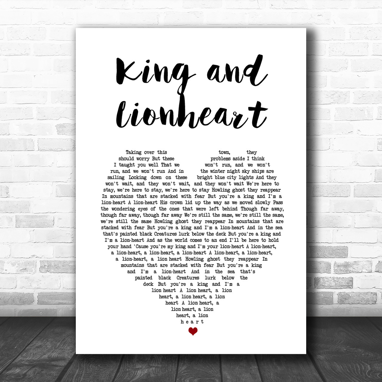 Of Monsters and Men King and Lionheart White Heart Song Lyric Music Art  Print - Song Lyric Designs