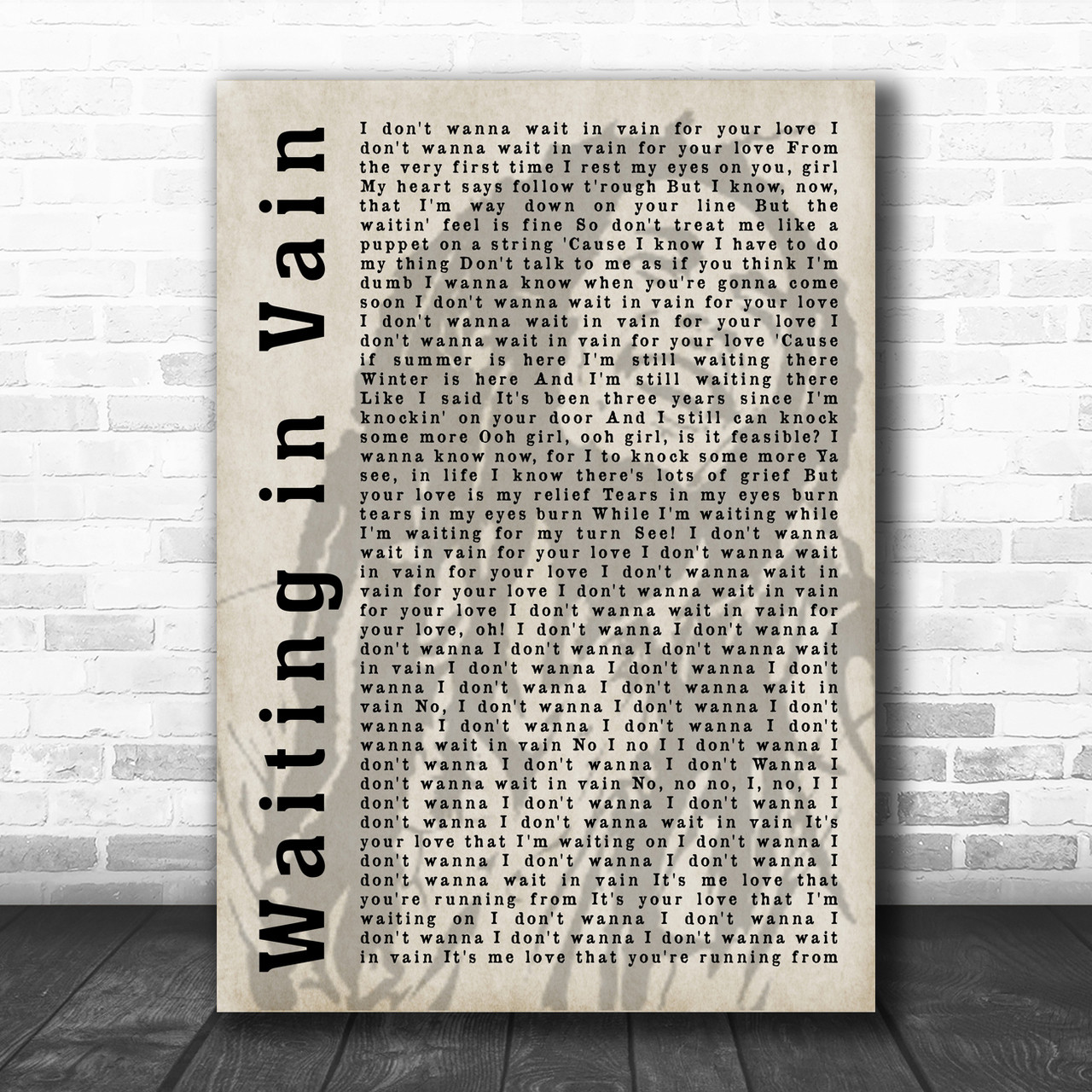 Bob Marley Waiting in Vain Shadow Song Lyric Music Wall Art Print