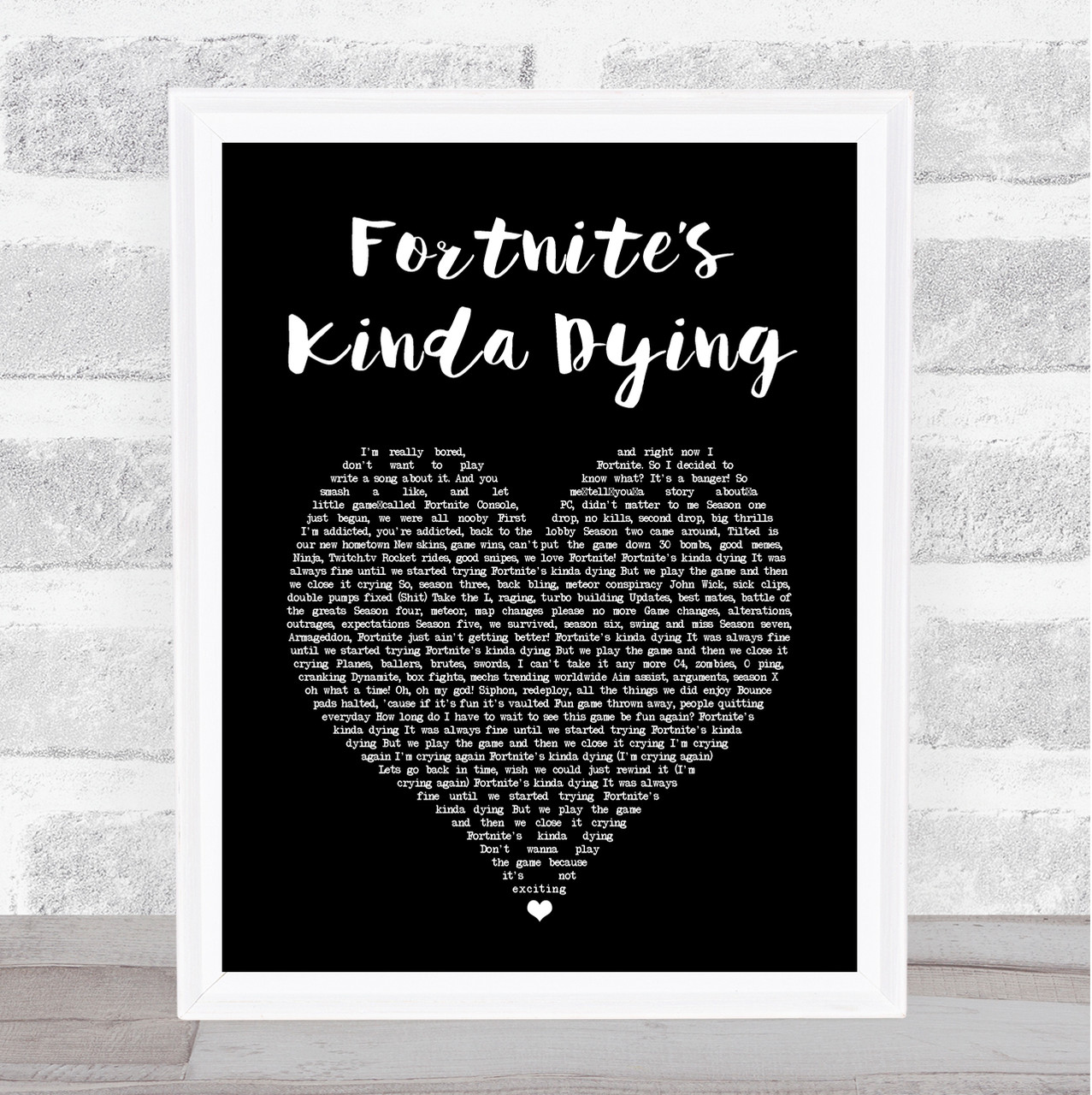 McCreamy Fortnite's Kinda Dying Black Heart Song Lyric Art Print - Song  Lyric Designs