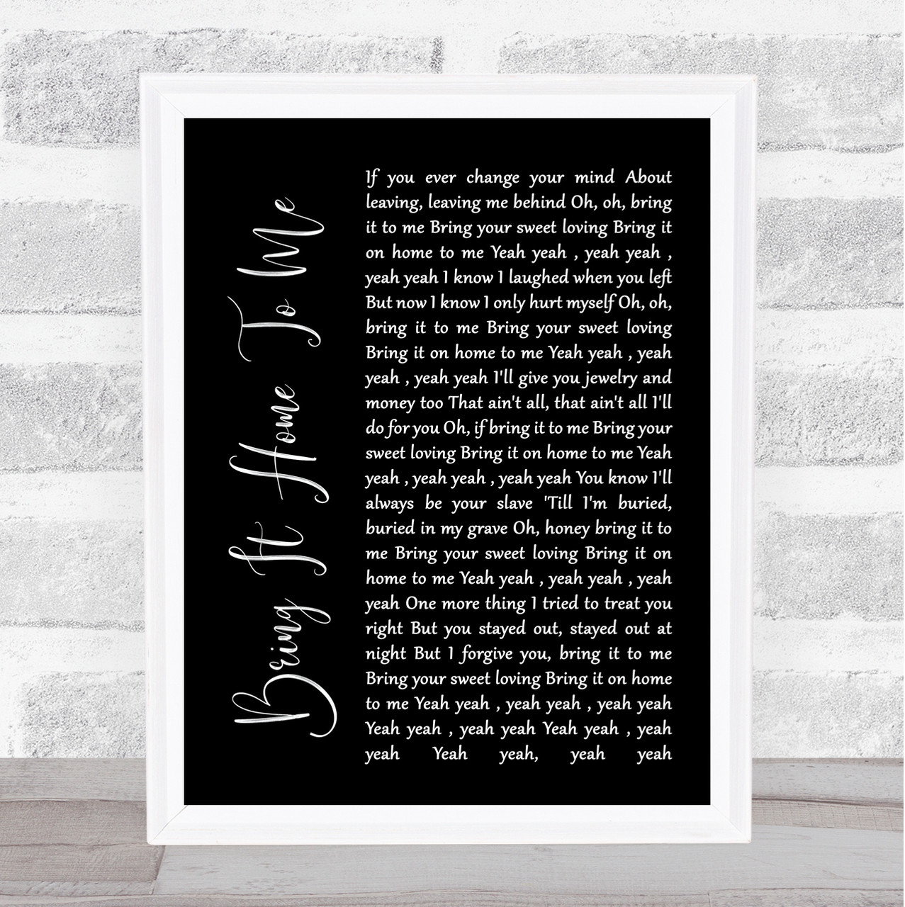 Sam Cooke Bring It Home To Me Black Script Song Lyric Art Print