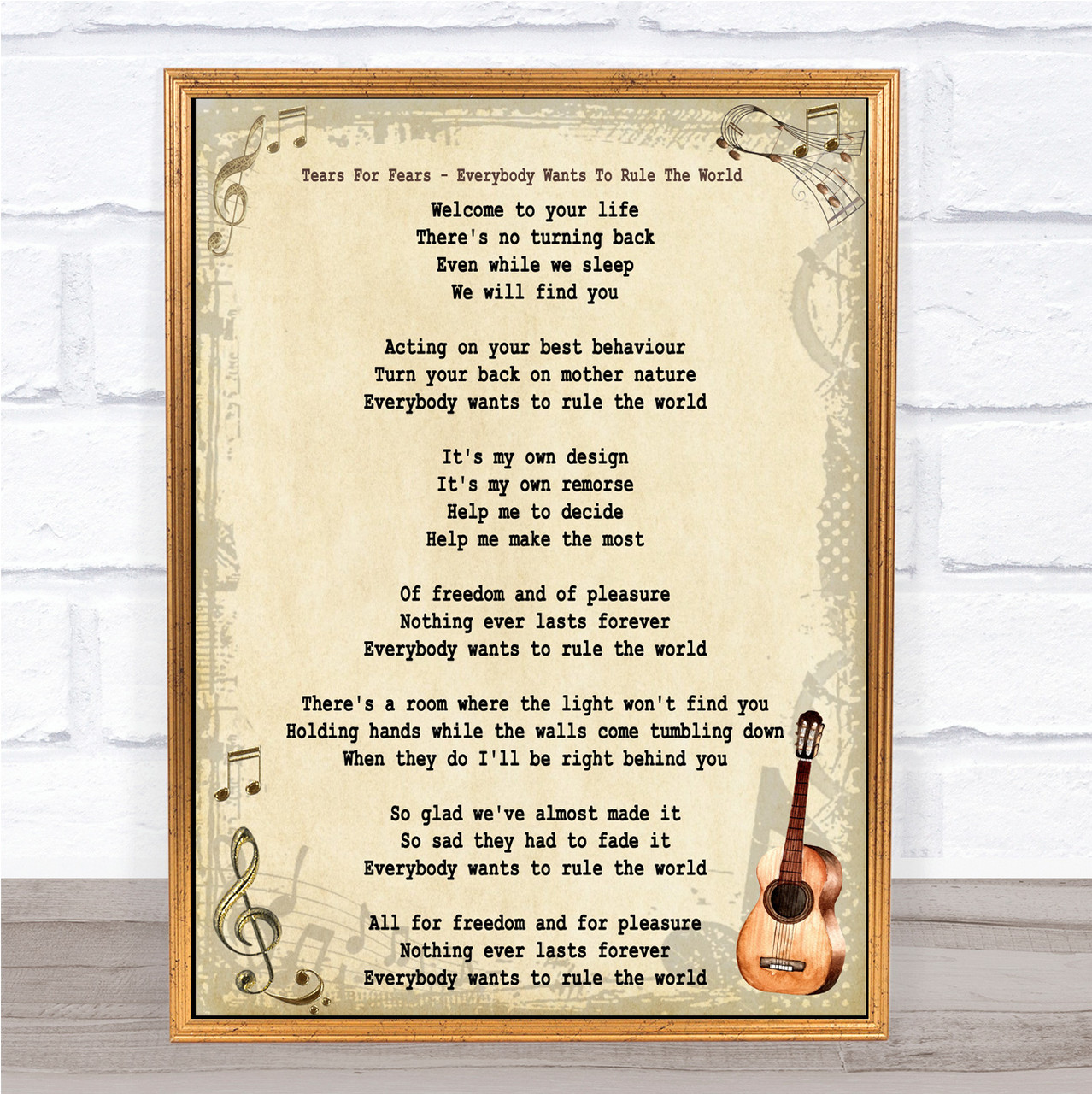 Tears For Fears Everybody Wants To Rule The World Black Guitar Song Lyric  Print