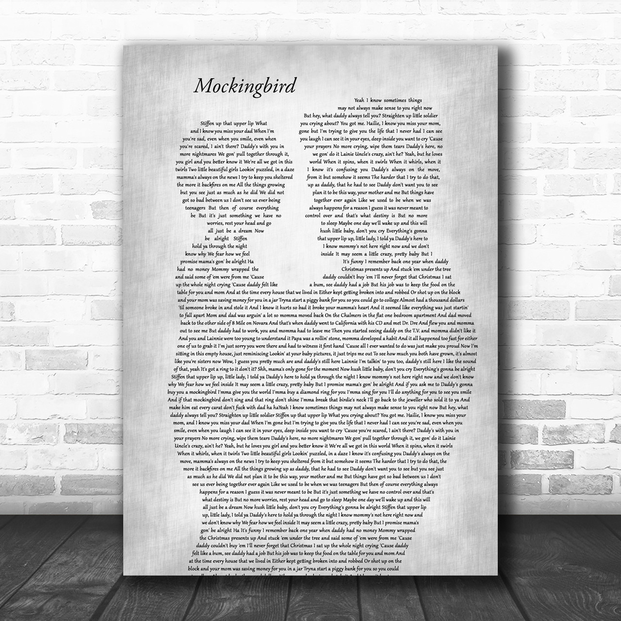 Eminem Mockingbird Father & Child Grey Song Lyric Art Print - Song Lyric  Designs