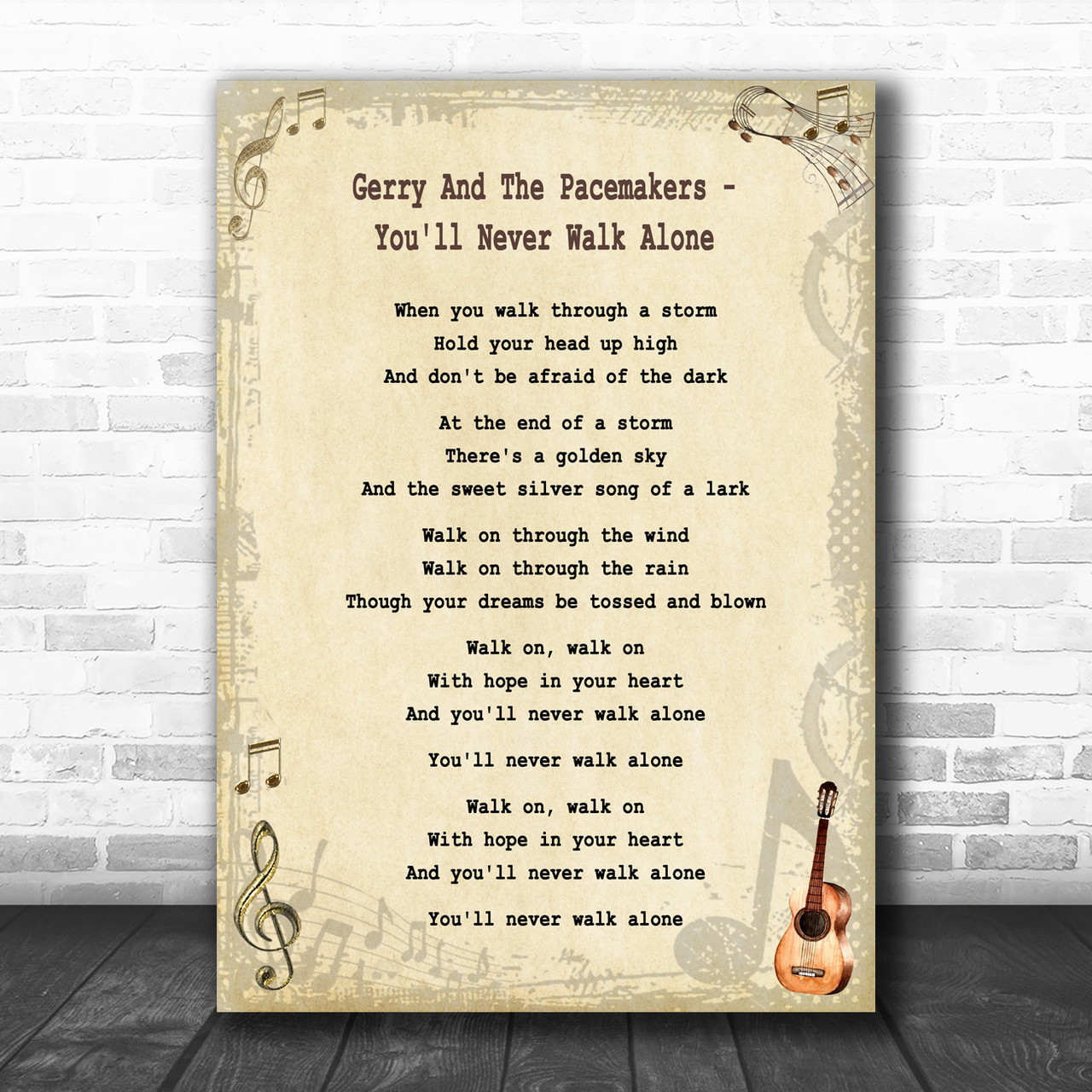 Gerry And The Pacemakers You Ll Never Walk Alone Song Lyric Guitar Music Wall Art Print Song Lyric Designs