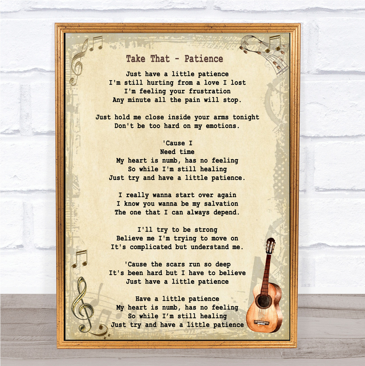 Take That Patience Song Lyric Vintage Music Wall Art Print - Song