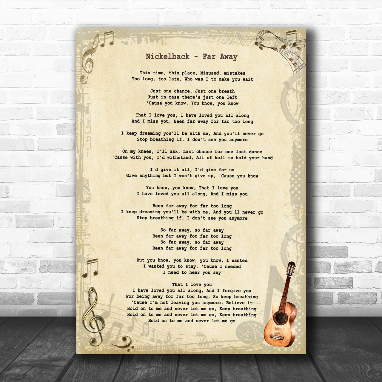 Nickelback Far Away Vintage Guitar Song Lyric Art Print Song