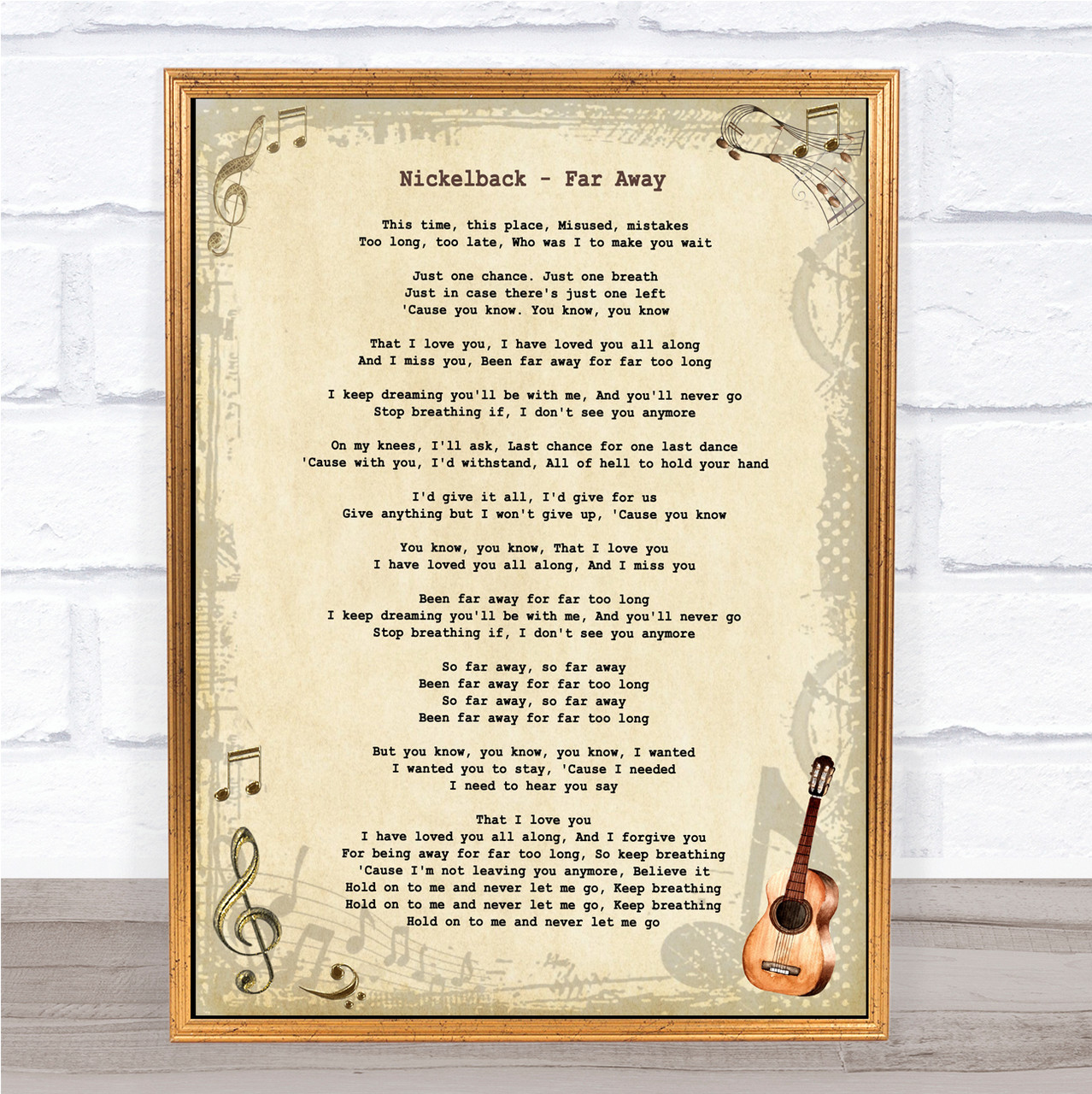 Nickelback Far Away Vintage Guitar Song Lyric Art Print Song