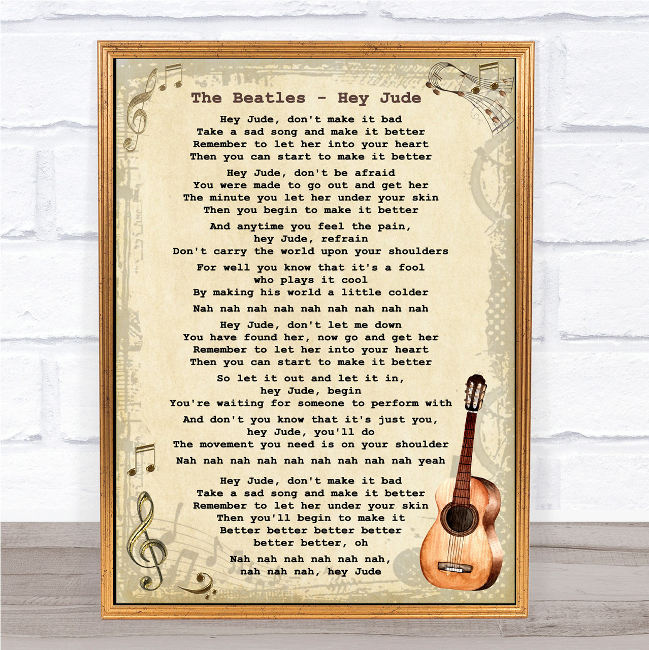 The Beatles Hey Jude Song Lyric Vintage Music Wall Art Print - Song Lyric  Designs