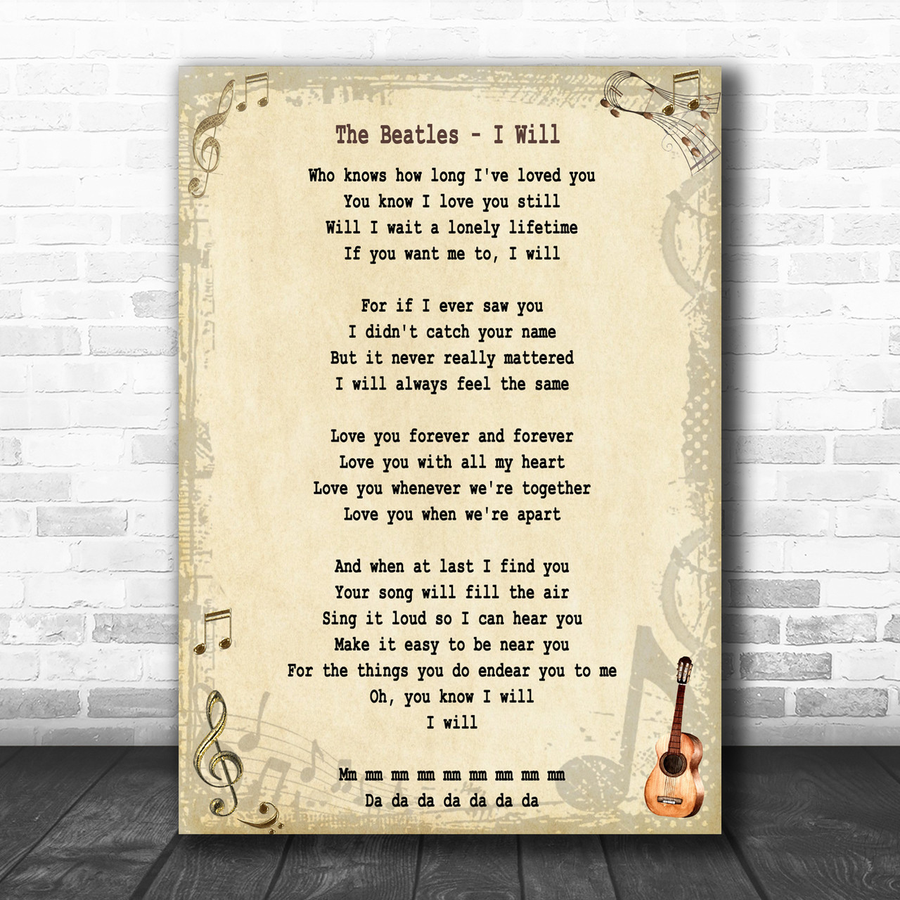 The Beatles I Will Song Lyric Music Wall Art Print - Song Lyric