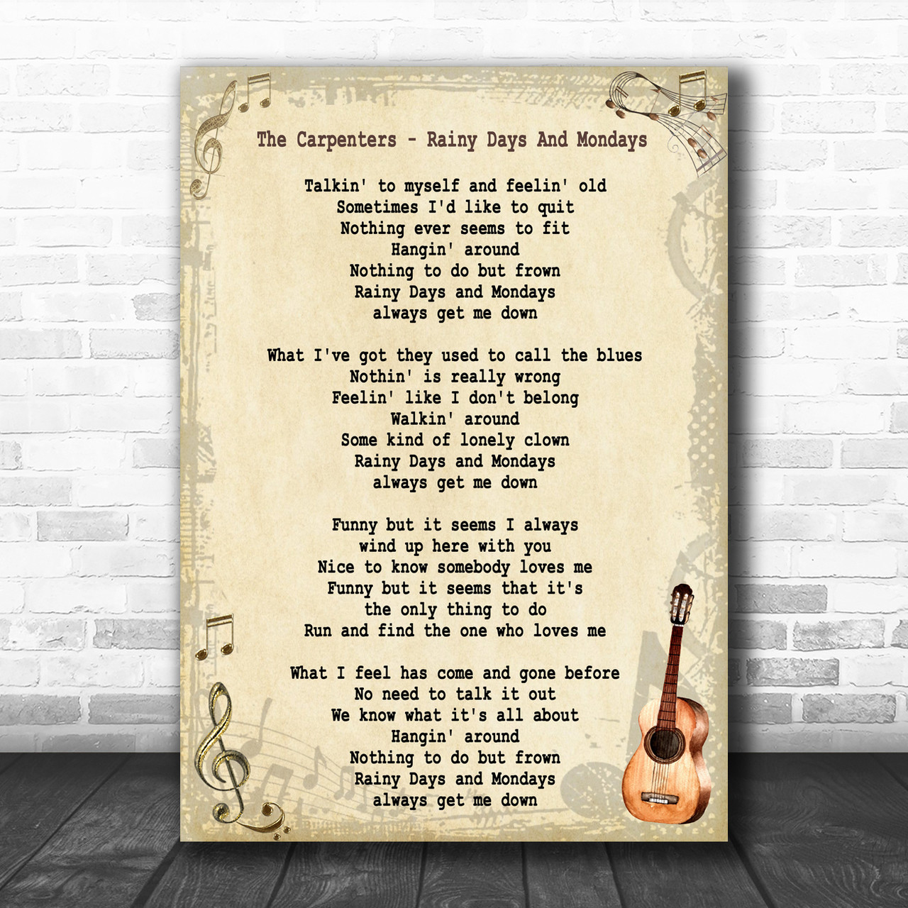 The Carpenters Rainy Days And Mondays White Heart Song Lyric Print