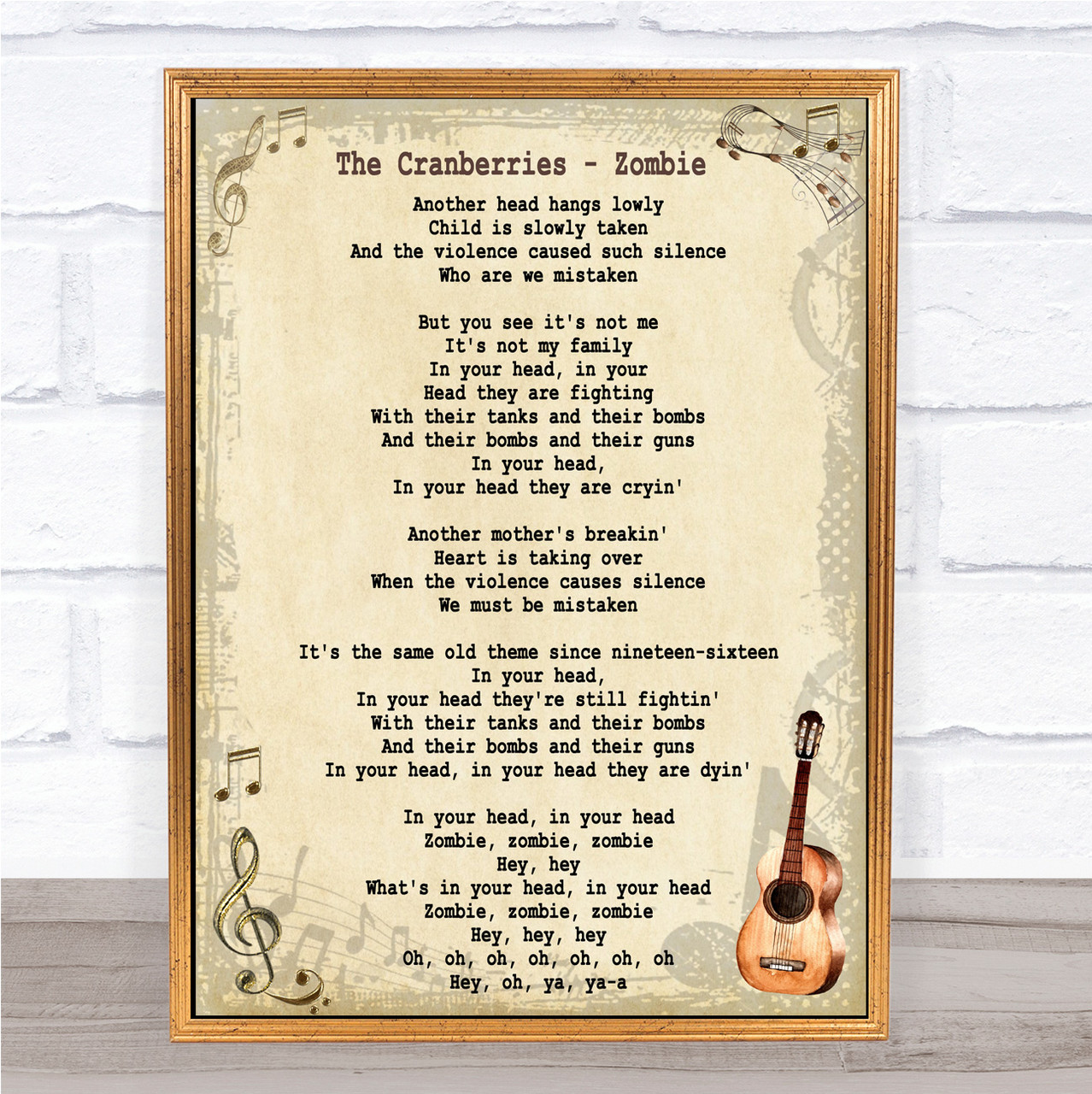 The Cranberries Zombie Song Lyric Vintage Music Wall Art Print - Song Lyric  Designs