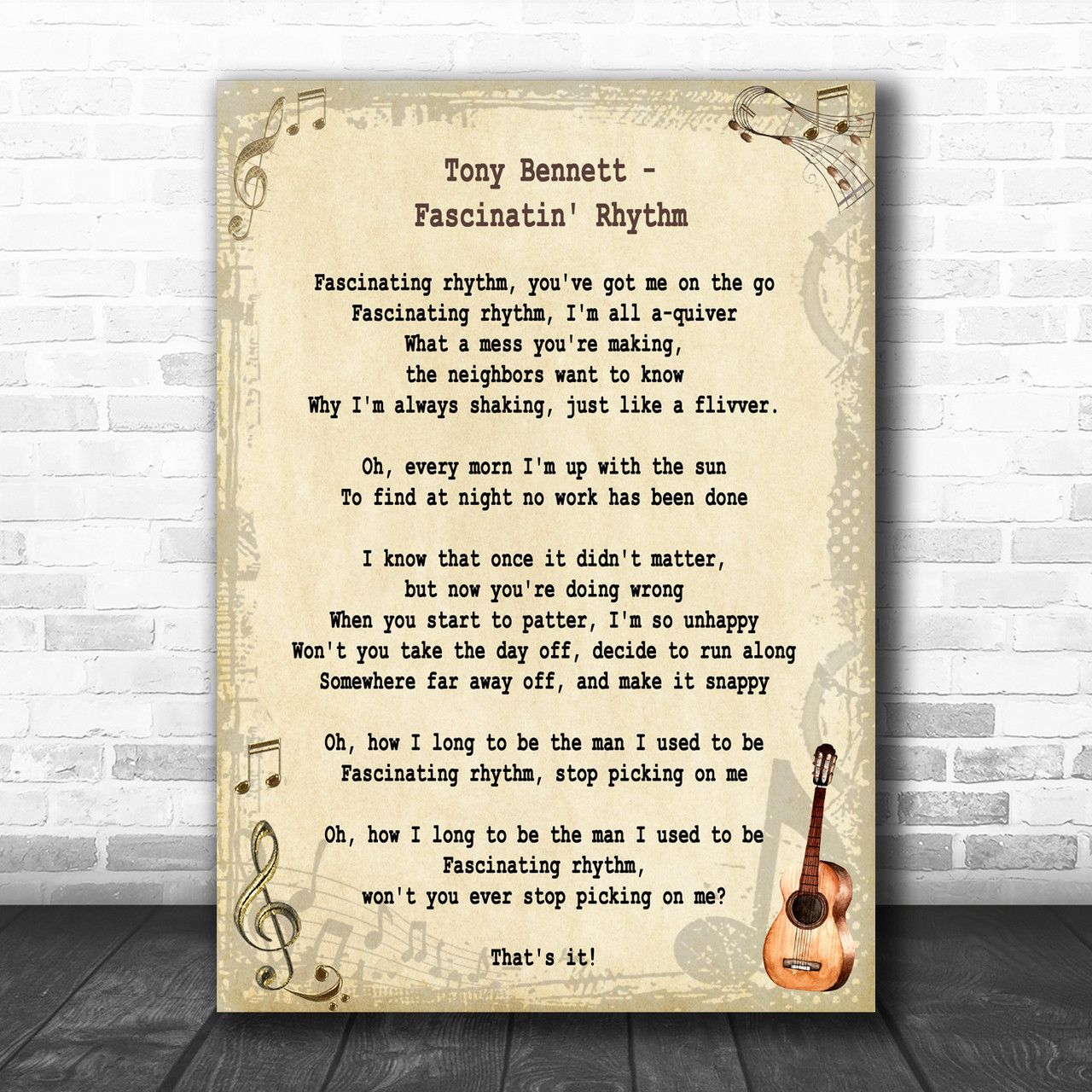 Tony Bennett Fascinatin Rhythm Song Lyric Music Wall Art Print Song Lyric Designs