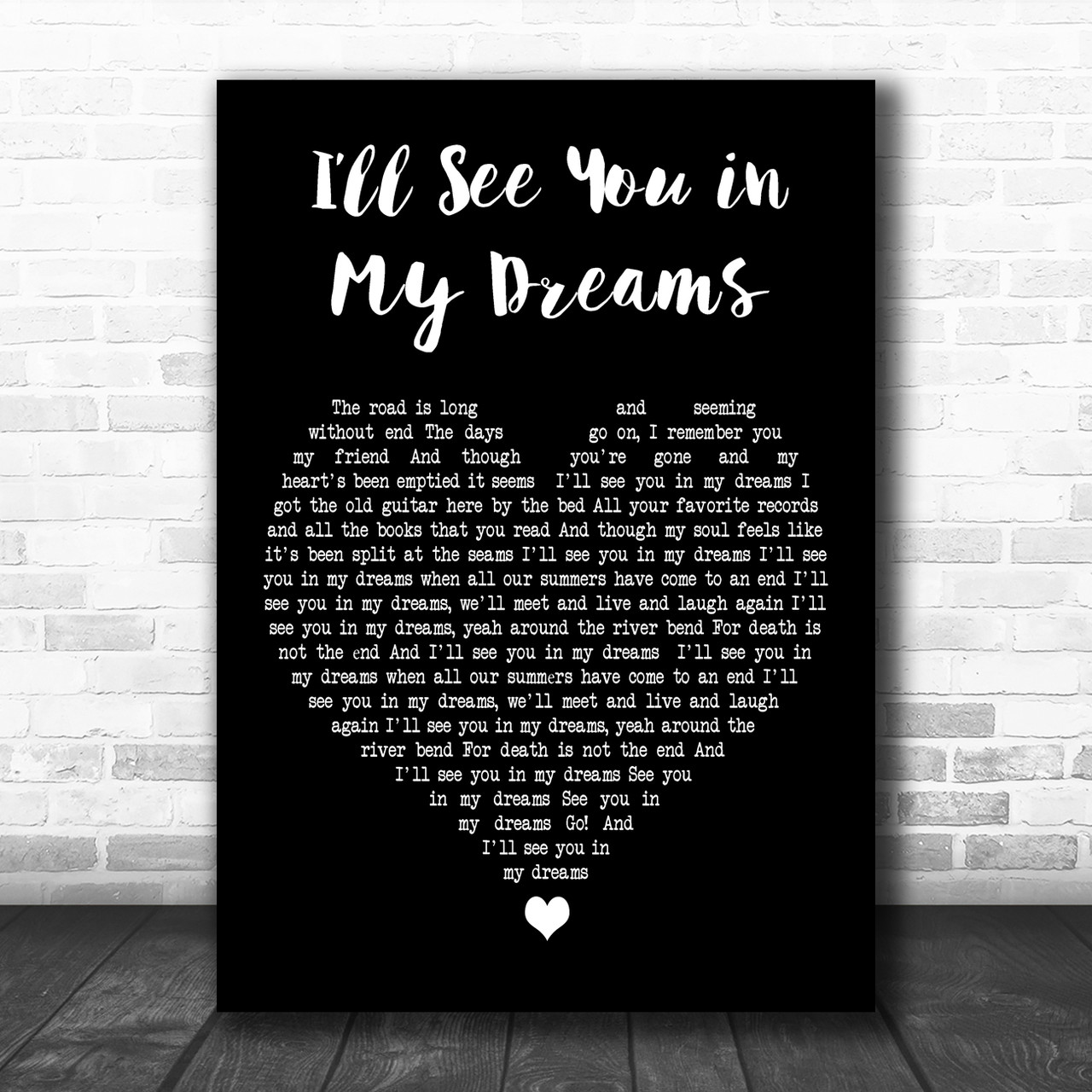 Bruce Springsteen I Ll See You In My Dreams Black Heart Decorative Wall Art Gift Song Lyric Print Song Lyric Designs