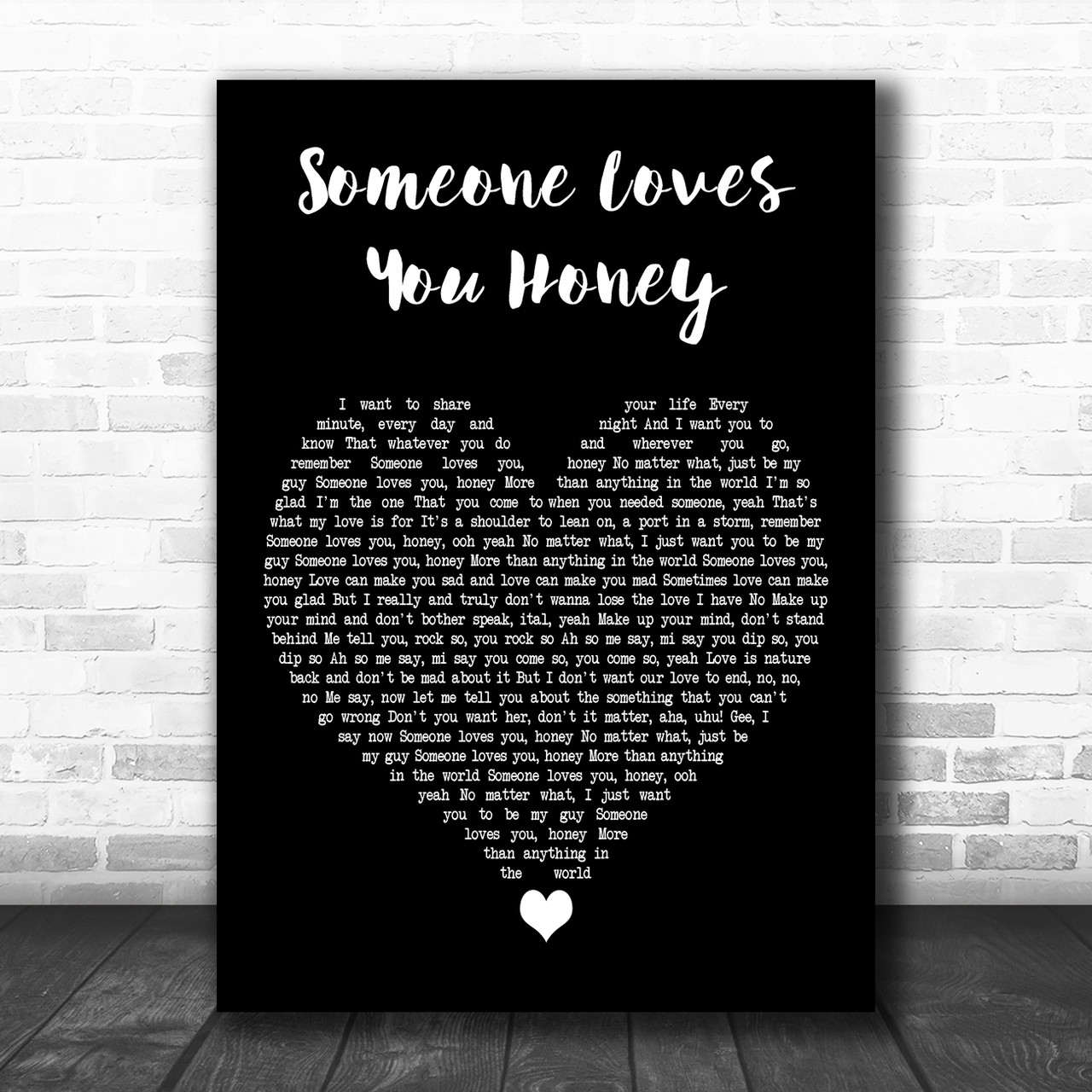 JC Lodge Someone Loves You Honey Black Heart Decorative Wall Art Gift Song  Lyric Print