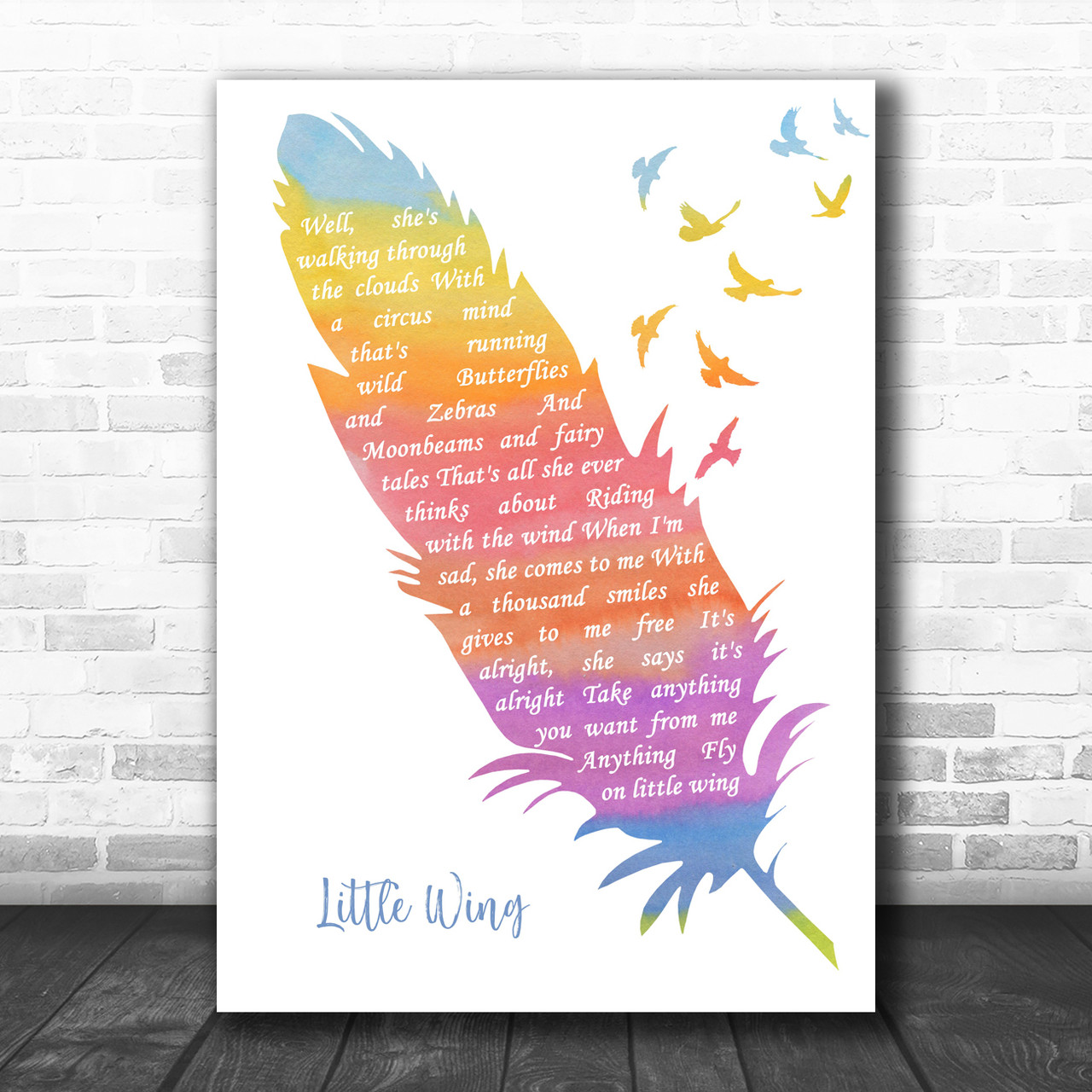 Jimi Hendrix Little Wing Watercolour Feather & Birds Decorative