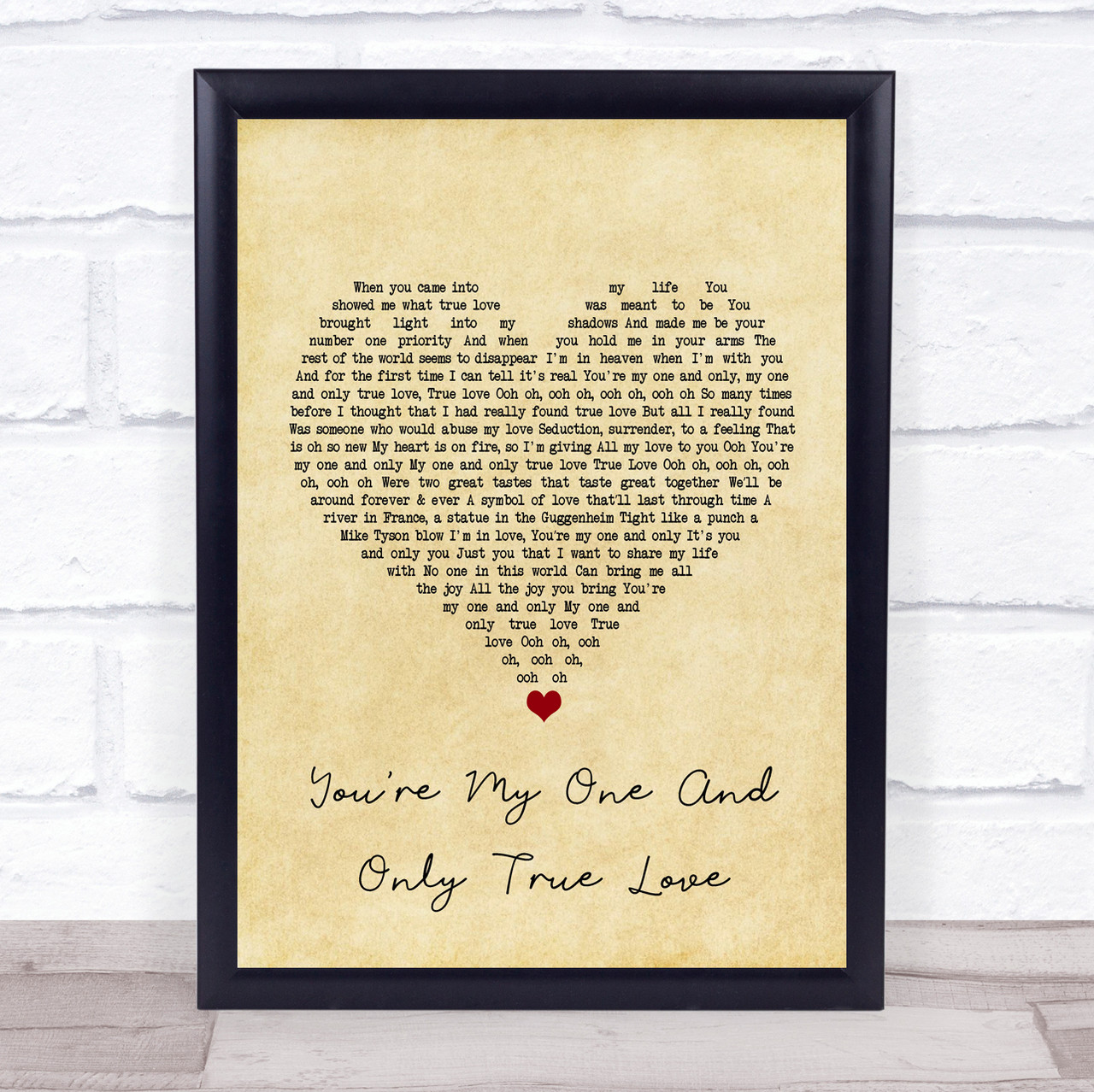 Seduction You're My One And Only (True Love) Vintage Heart Song Lyric Music  Wall Art Print