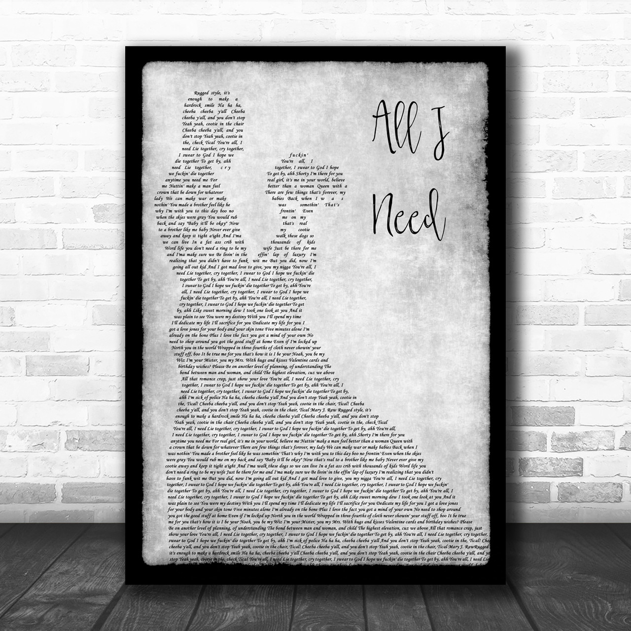 Method Man ft. Mary J. Blige All I Need Grey Man Lady Dancing Wall Art Song  Lyric Print